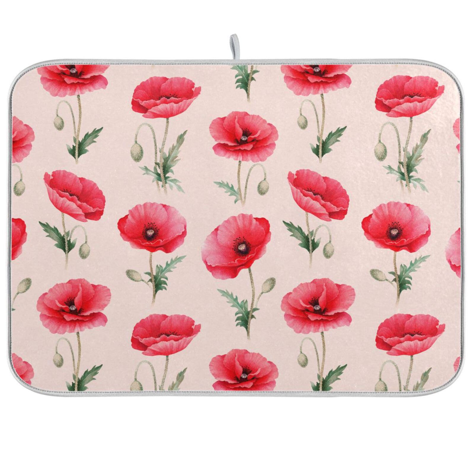 56 Dish Drying Mat 224 Dish Drying Pad With Hanging Loop 41X46cm, Red Poppy Flowers Drying Drainer Mat Easy Clean Dishes Drainer Mats Eco-Friendly Anti-Slip Drainer Mat For Draining Racks Counter Sinks