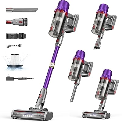 Cordless Vacuum Cleaner - Powerful Stick Vacuum with HEPA Filter, 55-Min Runtime, LED Light, Anti-Tangle Brush, Detachable Battery, Lightweight for Home, Pet Hair, Carpets & Hard Floors