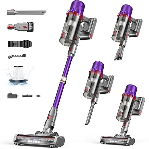 Cordless Vacuum Cleaner for Home - Powerful Stick Vacuum with HEPA Filter, 55-Min Runtime, LED Light, Anti-Tangle Brush, Detachable Battery,Lightweight Vacuum for Pet Hair,Carpets & Hard Floors