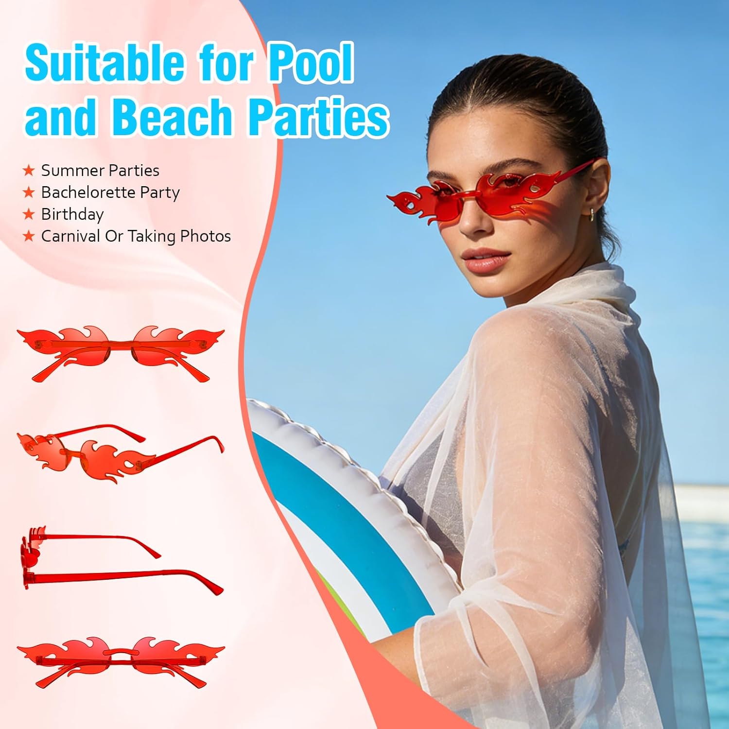 Pibupibu 48 Pack Fire Flame Sunglasses Bulk Rimless Flame Wave Glasses Fun Cool Y2k Glasses Party Favors