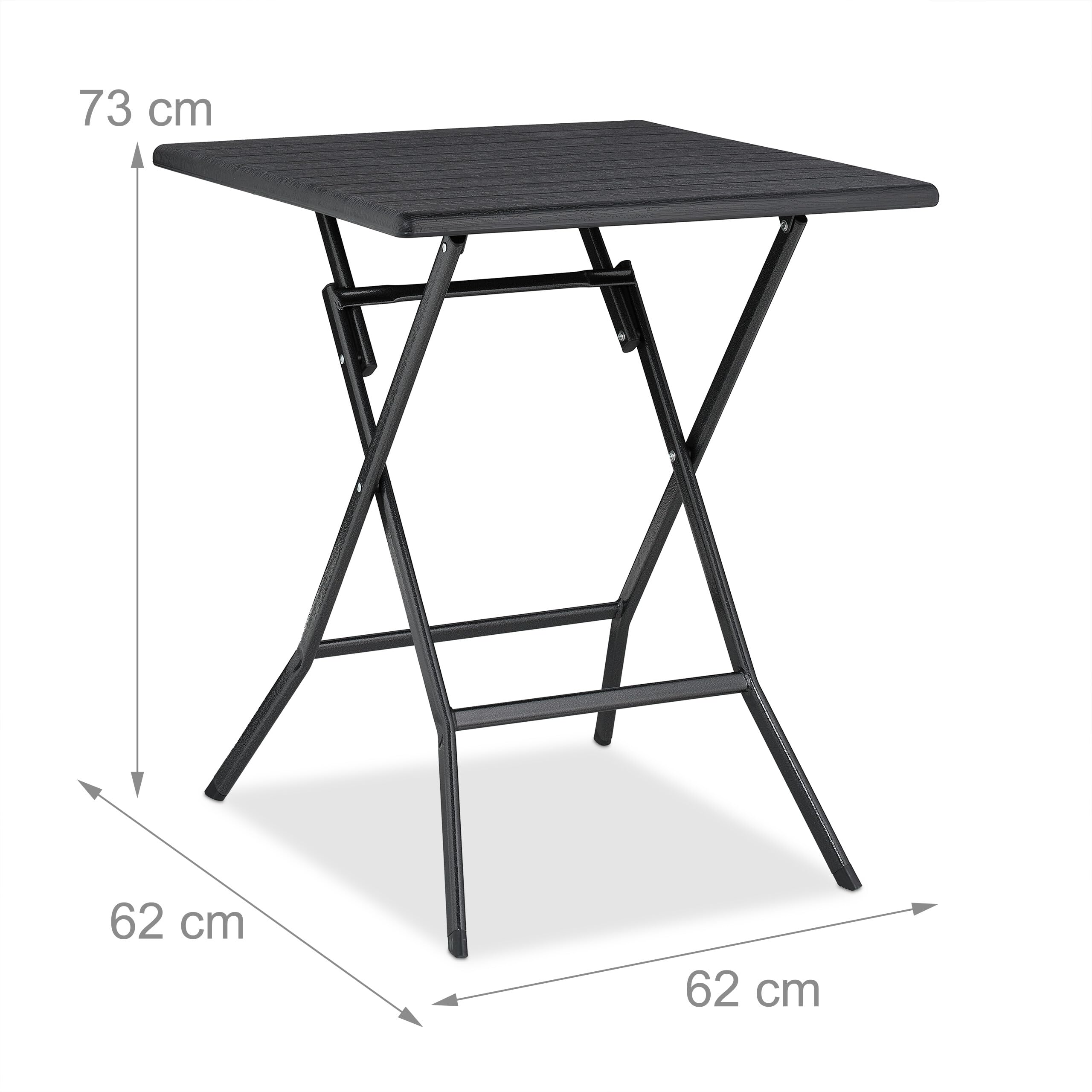 Relaxdays Tavolo Pieghevole da Giardino 73x62x62 cm Nero Effetto Legno