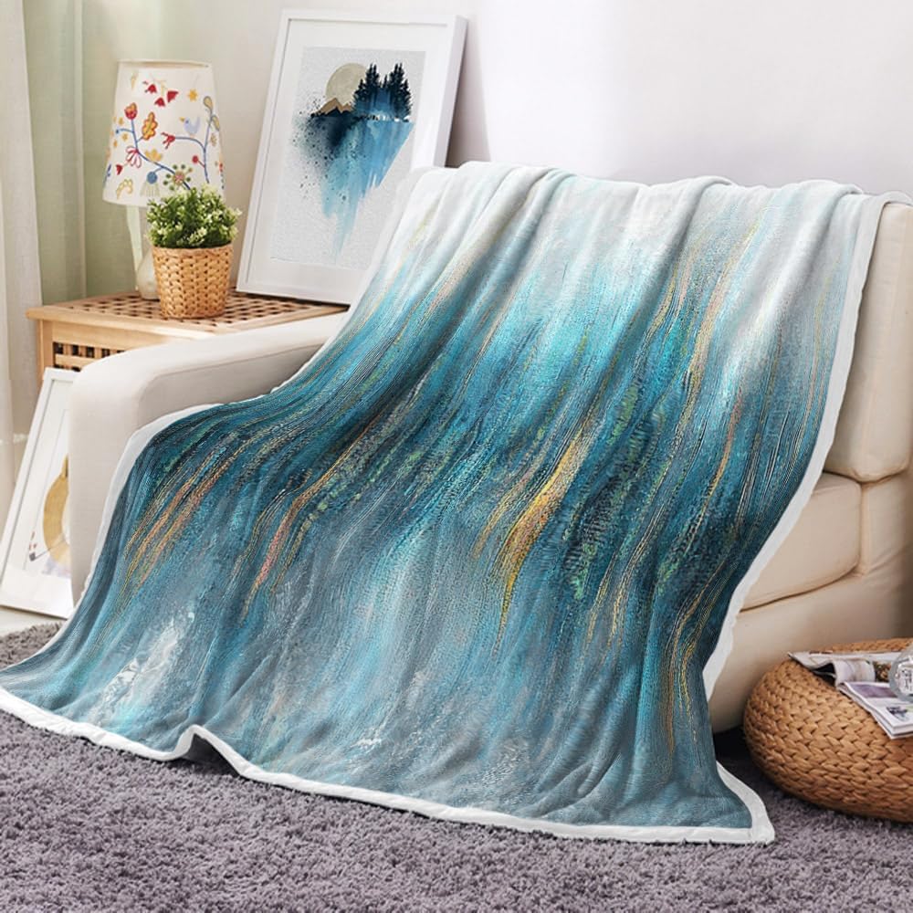 Blue Abstract Throw Blanket, 60Wx90L, Flannel, Super Soft, Multi-Purpose, All Seasons