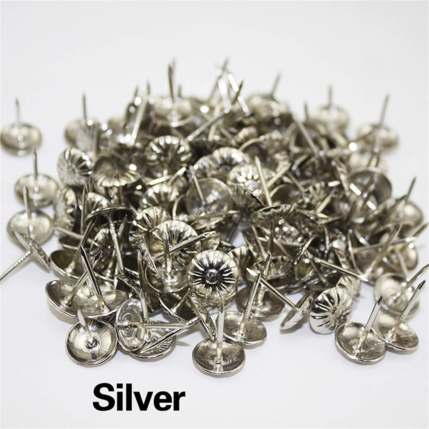 100 SZTUK brązowa zawieszka na biżuterię prezent pudełko wino Push Pin zatrzask do drzwi akcesoria sprzętowe sofa tack Nadaje się biura szkolnego ，Brzeszczoty do pił taśmowych(Silver Color)