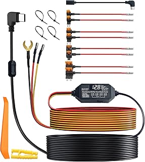 eSynic Dashcam Hardwire Kit 12V-24V mit Parkmodus Acc-Modus Niedrigspannungsschutz 3A Type-C Anschluss, geeignet für Autos, LKW, SUV 3,5m Kabel, einschließlich Sicherungsadapter, A8-B8 Signaladapter