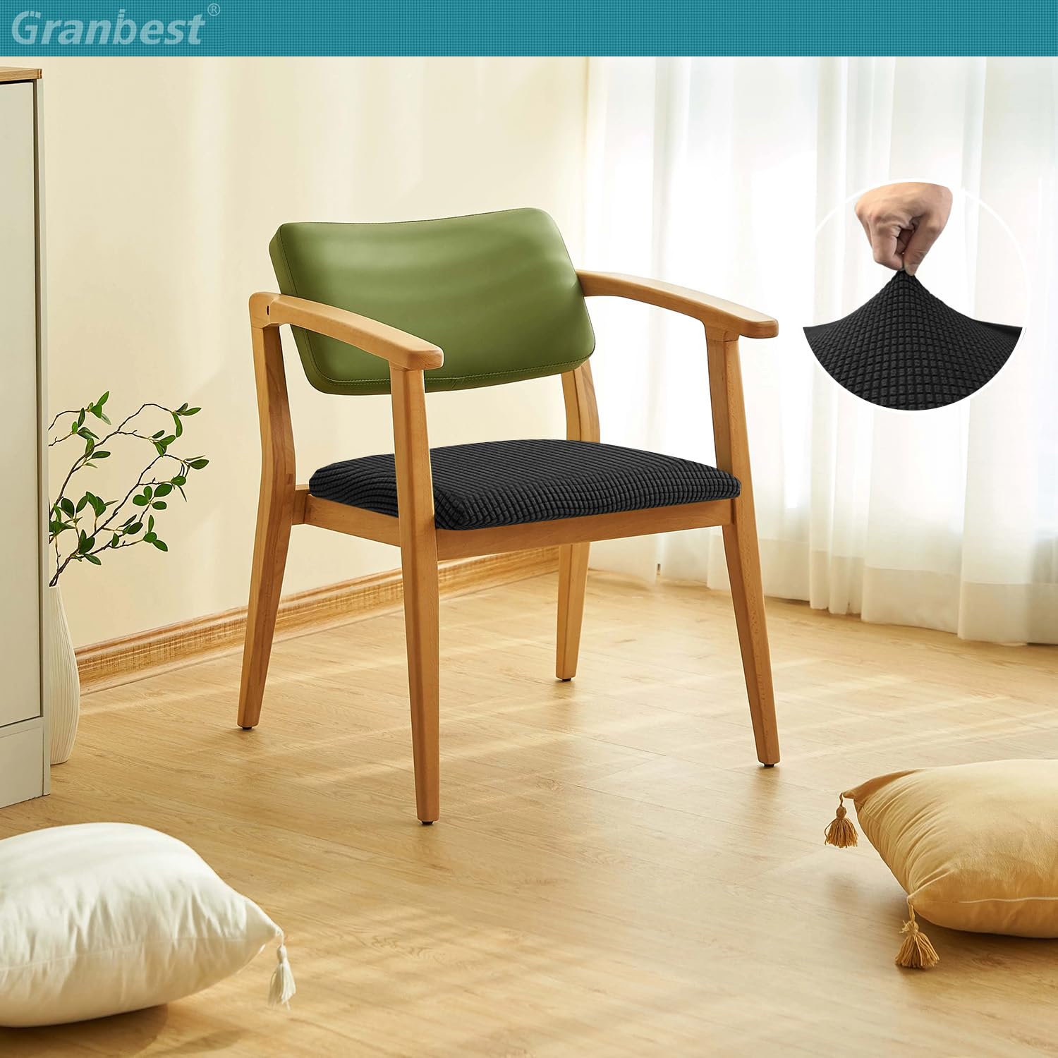 Granbest Set di 4 coprisedili in Jacquard, per Sala da Pranzo, per Sala da Pranzo, Cucina, Colore: Nero