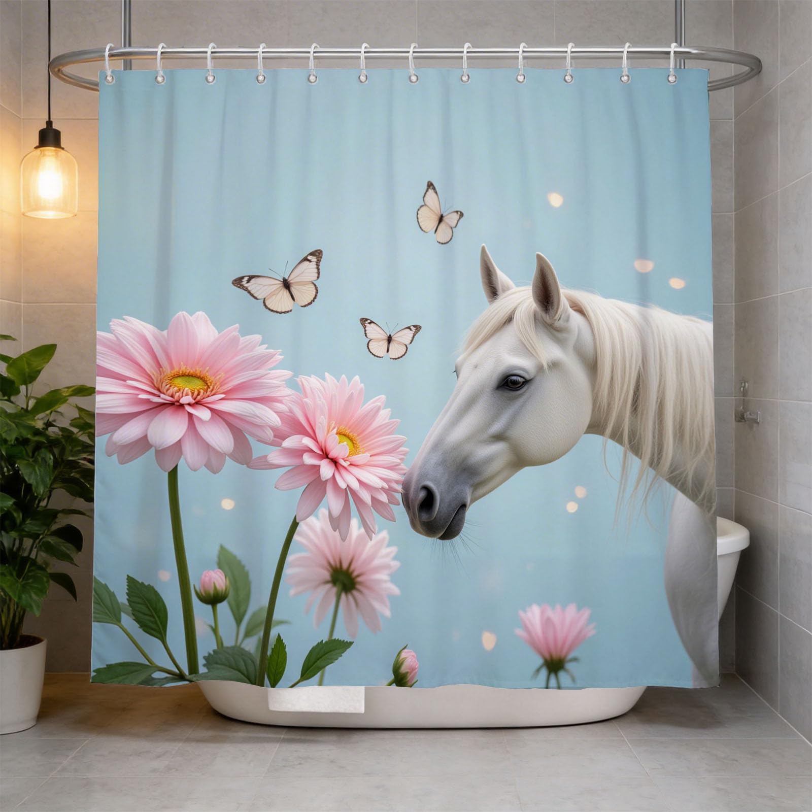 Hongduo 3D Snowy Horse Shower Curtain for Stalls Bathtubs Simple Bathroom Decor Shower Curtain Set Polyester Fabric Waterproof 180x180cm/71X71 Inch with Hooks