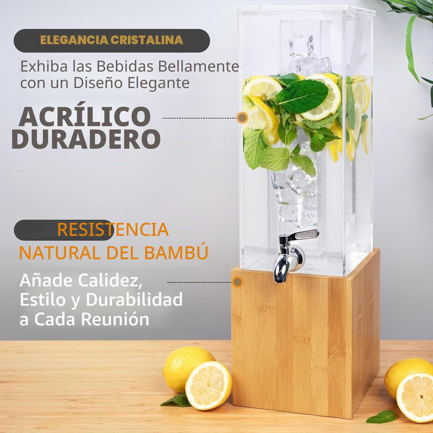 Dispensador de bebidas acrílicas, dispensador de bebidas de 1.25 galones con soporte y núcleo de hielo, servidor de bebidas frías para fiestas y eventos