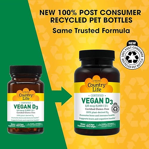 Miniatura 5 de Country Life Vegan D3 5000 UI – Vitamina D3 derivada de plantas de liquen – Soporte inmunológico y óseo de alta potencia – Certificado vegano, sin