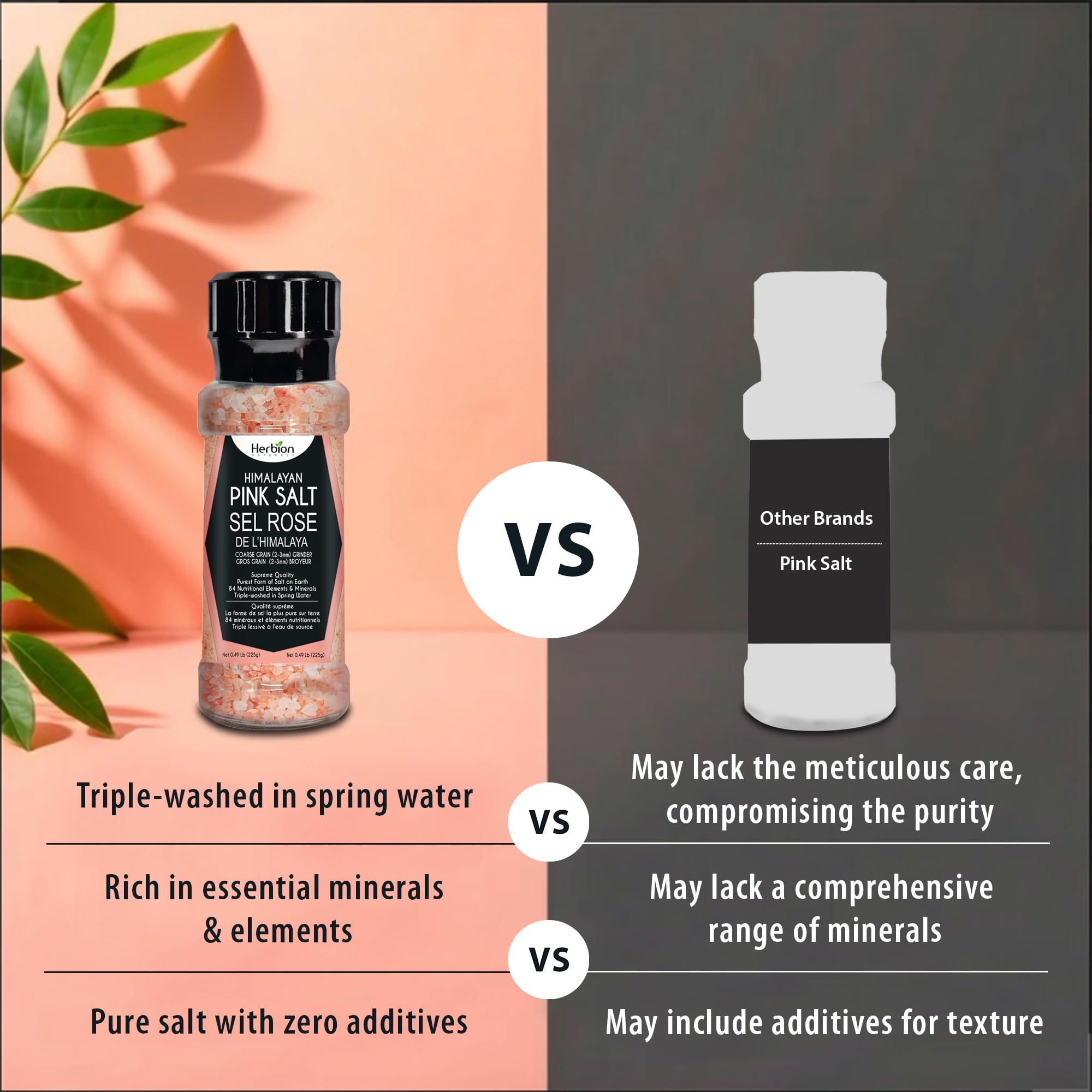 Herbion Naturals Himalayan Pink Salt Grinder a grana grossa, 225 grammi, facile da usare, qualità suprema, forma più pura di sale (confezione da 1)