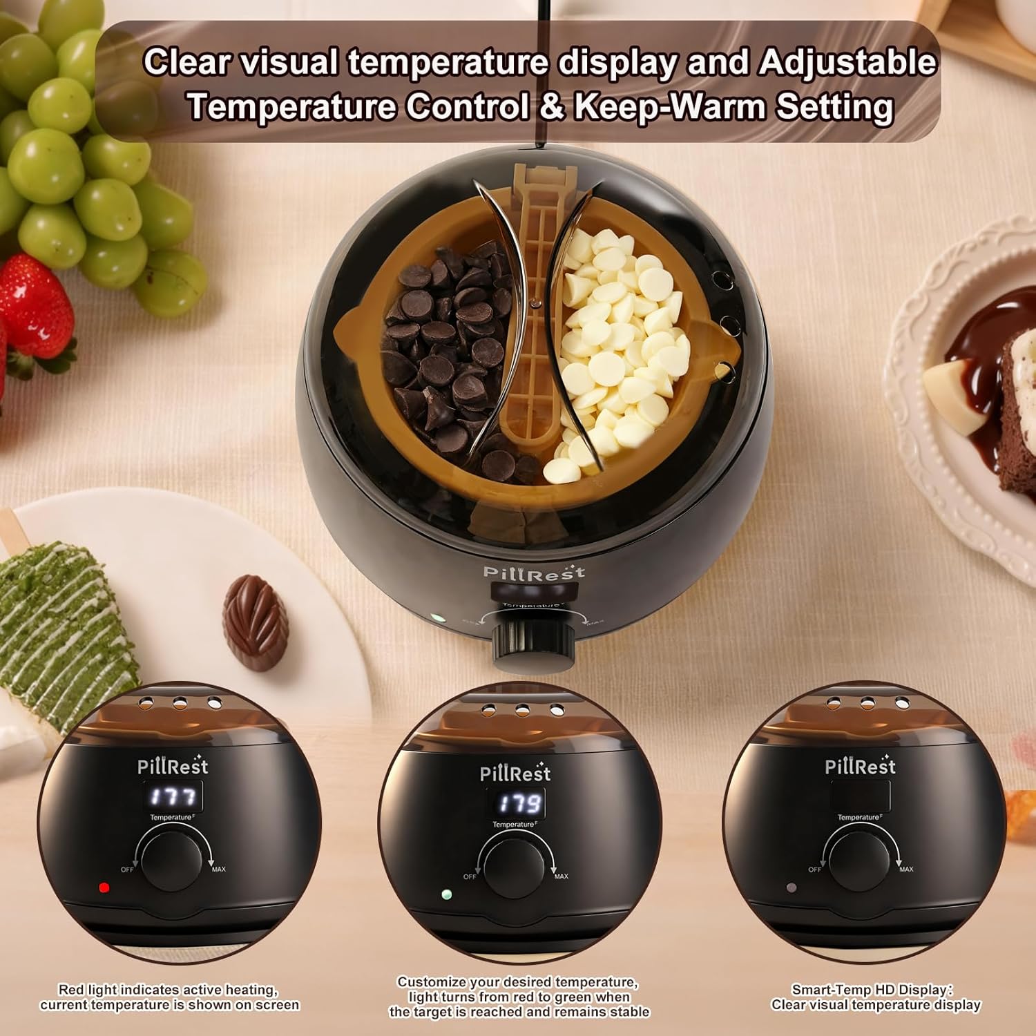 Chocolate Melting Pot, Electric Candy Melter with 2 Silicone Bowls, 17.6 OZ (500 ml) Fondue Pot Set & Chocolate Warmer Set for Dipping Cheese, Candy, Cake Pop, Home Fondue Parties Essential Supplies