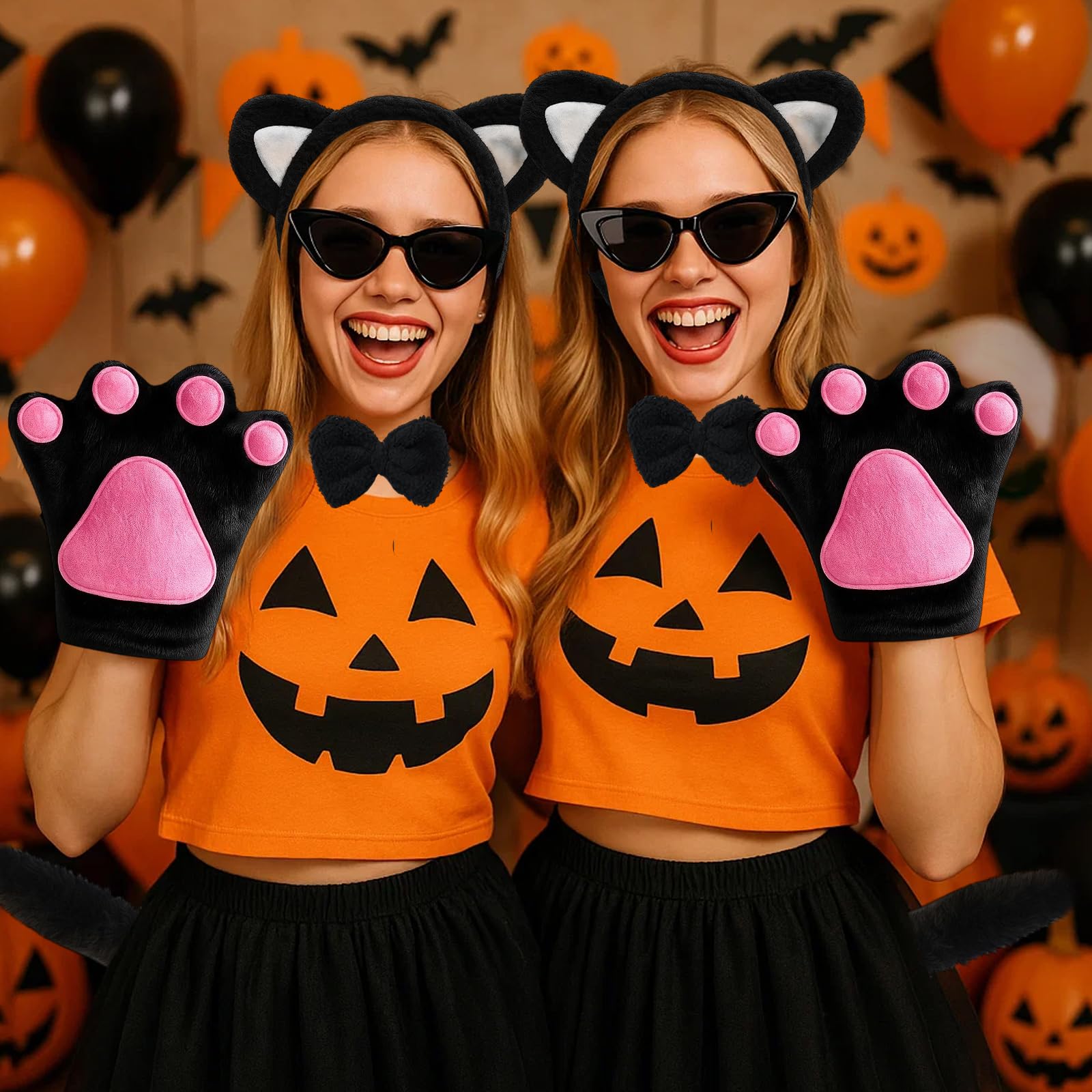 ZcrPrn Cat Costume, 6 PCS Halloween Party Animal Costume with Cat Ears Headband, Gloves, Bow Tie, Tail - Image 3