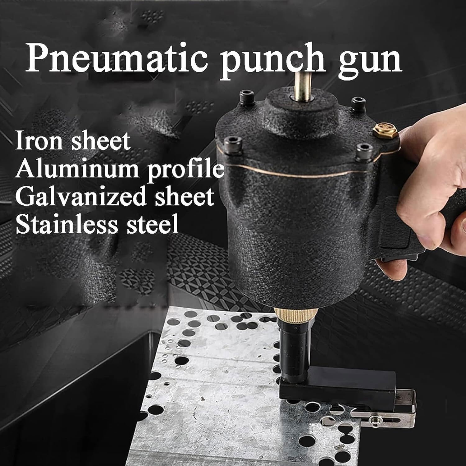 Pneumatische Stanzmaschine, Air Metall Lochstanzer Werkzeug, Einstellbarer Rand, 360° Drehung Industrieller Blechstanzer, für Türen, Fenster, Fabrik