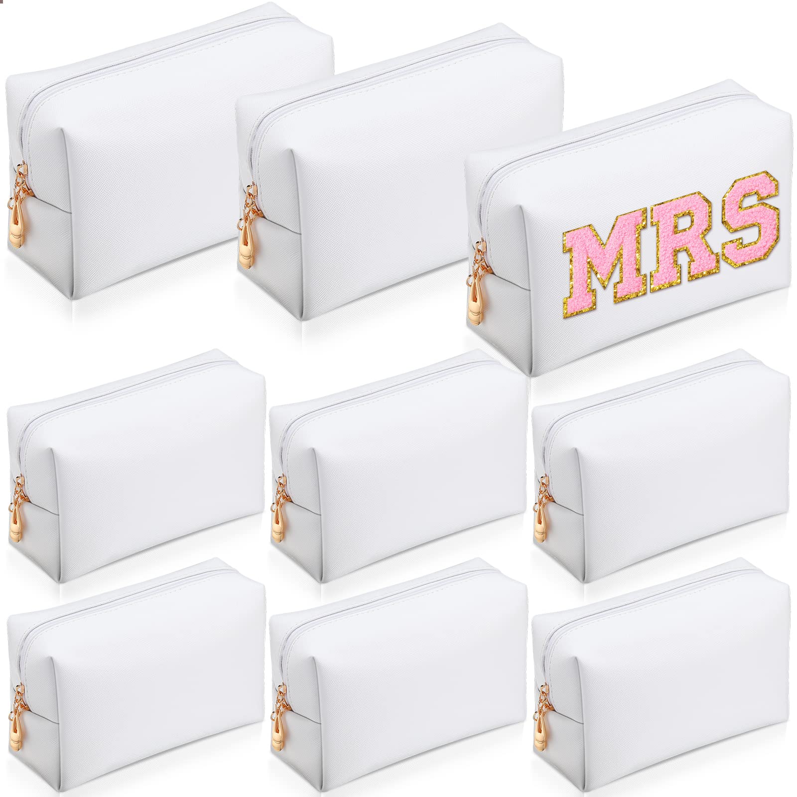 Sanwuta Make-up-Tasche, PU, Doppelreißverschluss, Kosmetiktasche, Make-up, Kulturbeutel, Weihnachten, kleine Tasche, tragbar, Reise-Organizer für Damen, Brautjungfer, Party, Ende des Jahres, Weiß, 9