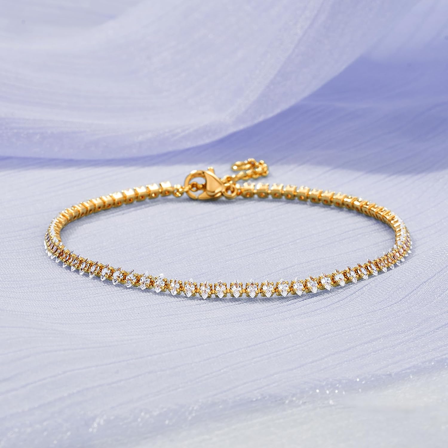 Gold Bracelets for Women, 14K Gold Plated Dainty Statement Beads Link Chain Bracelets for Women Trendy Colorful Stones Flowers Jewelry for Women - Image 3