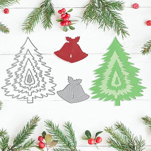 Miniatura 4 de Campana de árbol de Navidad troquelada para hacer tarjetas y decoraciones navideñas, plantillas troqueladas de árbol de Navidad, plantillas