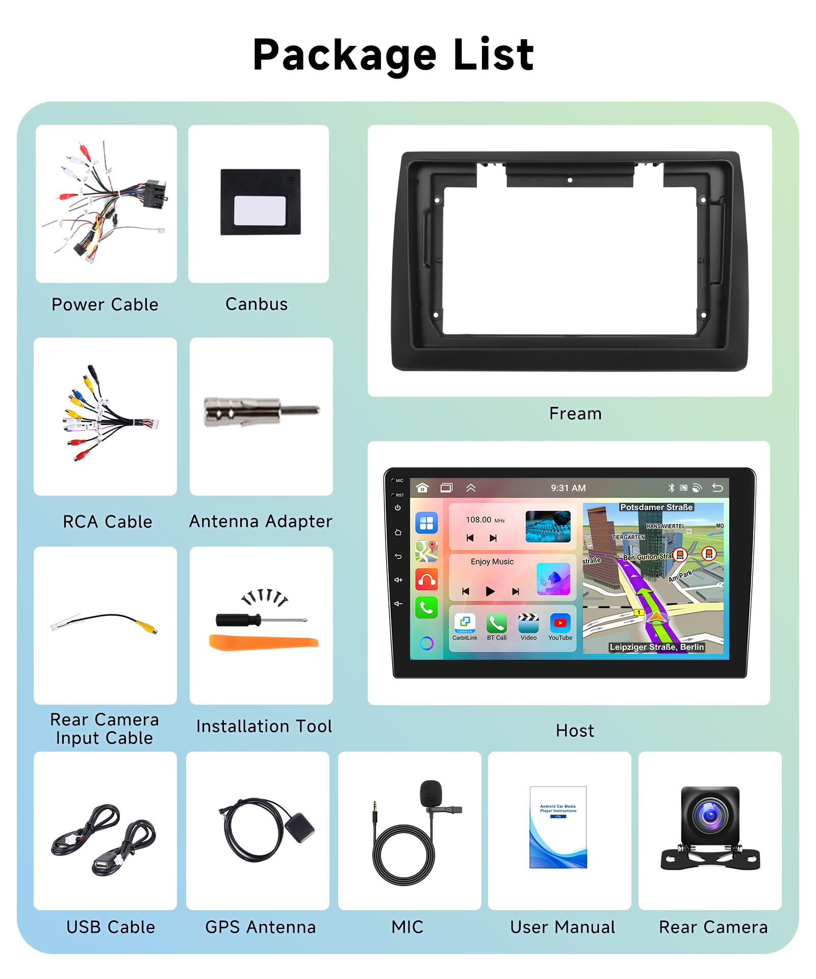 6G&128G 8 core VECHTEL 9"Autoradio per Fiat STILO 2002-2010 con Carplay Android Auto Wireless,8-Core,1280 * 720,Bluetooth RDS/FM Radio,Wi-Fi Navi Telecamera posteriore AHD/CANBUS