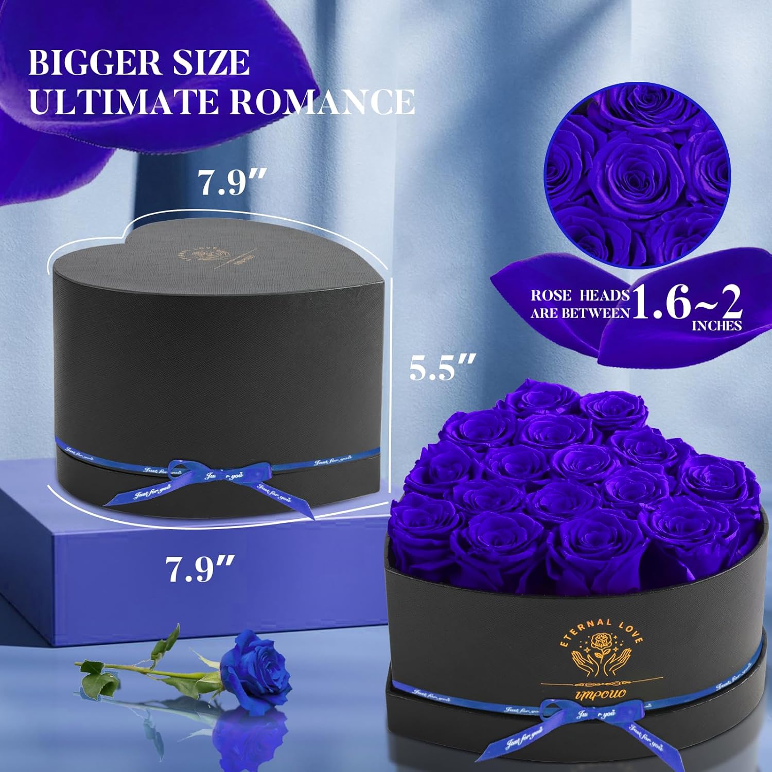 16 Preserved Flower Delivery Prime, Preserved Roses in a Box, Birthday Gifts for Women, Mother's Day, and Valentine's Day-Blue Roses - Image 2