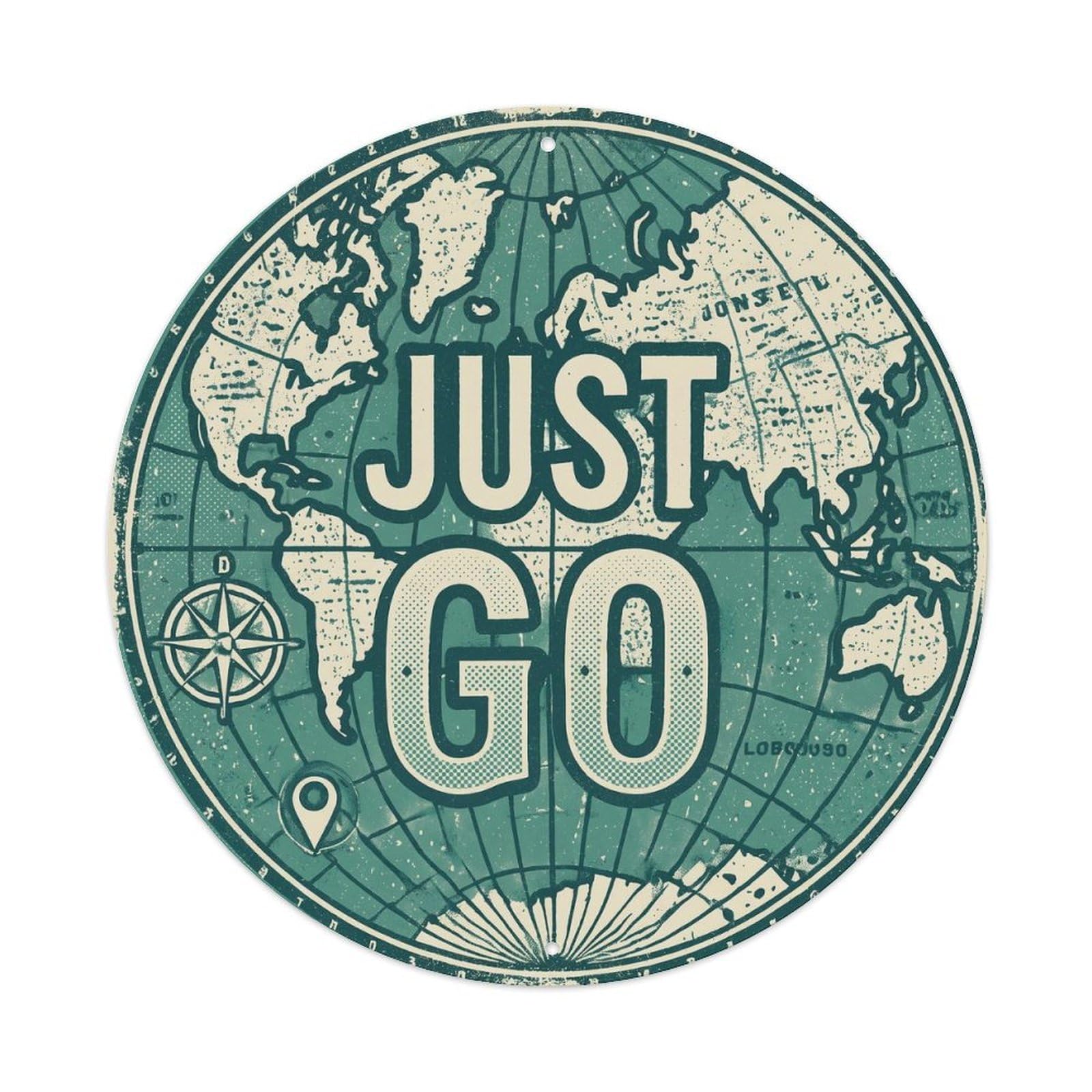 Este 8X8inch Style Vintage World Map With Compass Just Go Outcast Metal Tin Sign