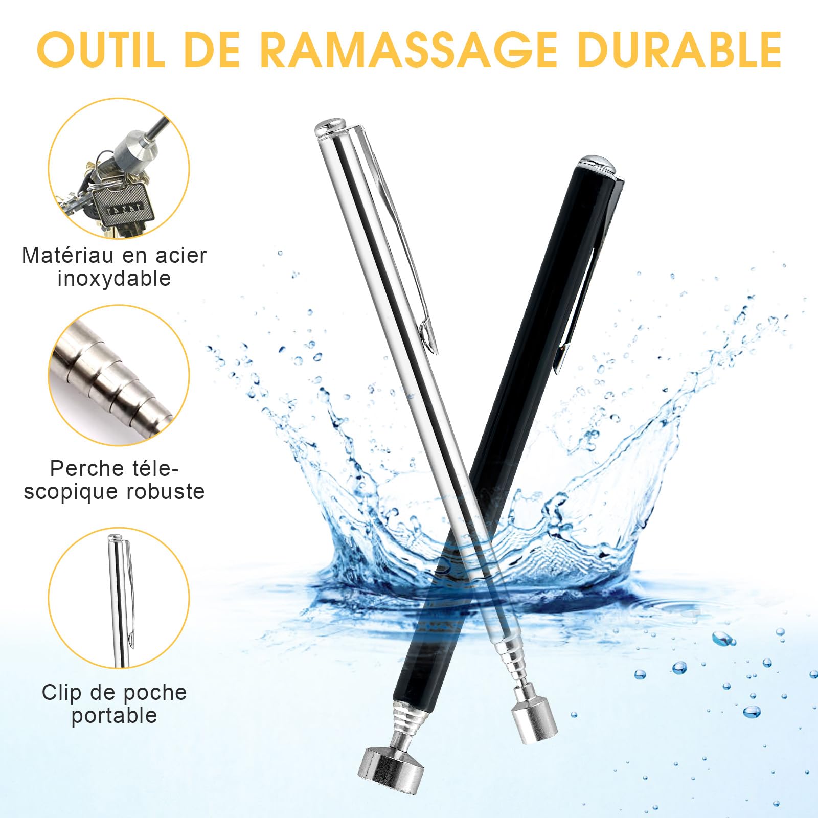 VEGCOO 3Pcs Herramientas de Recogida Iman Flexible Telescópicas Magnéticas 1.5LB 3LB 5LB, Herramientas Taller Mecanico Iman Telescopico Recogedor Magnético Para Recoger Piezas