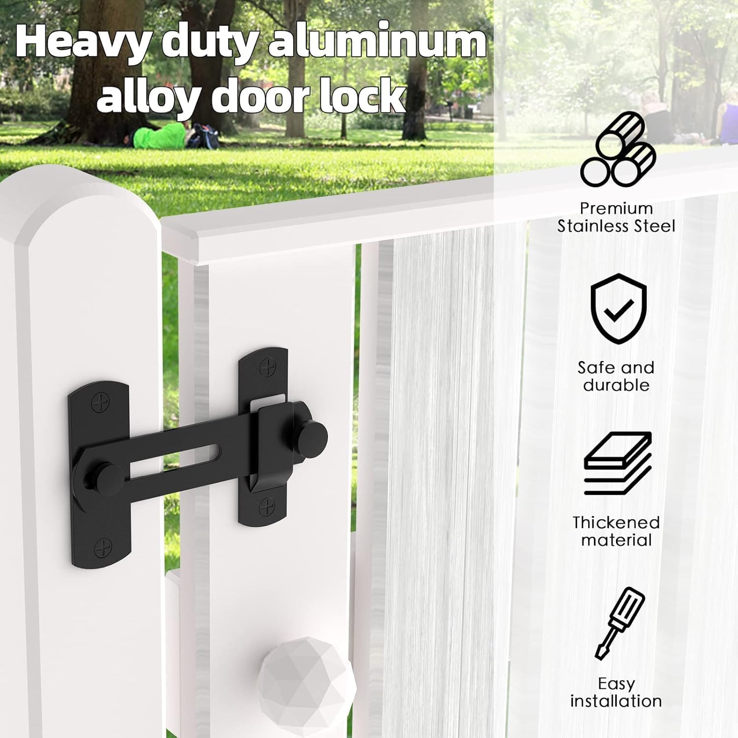 180 Degree Door Locks for Privacy - Security Locks and Latches for Pets, Bathrooms, Outdoors, Garages, Windows and Sliding Doors