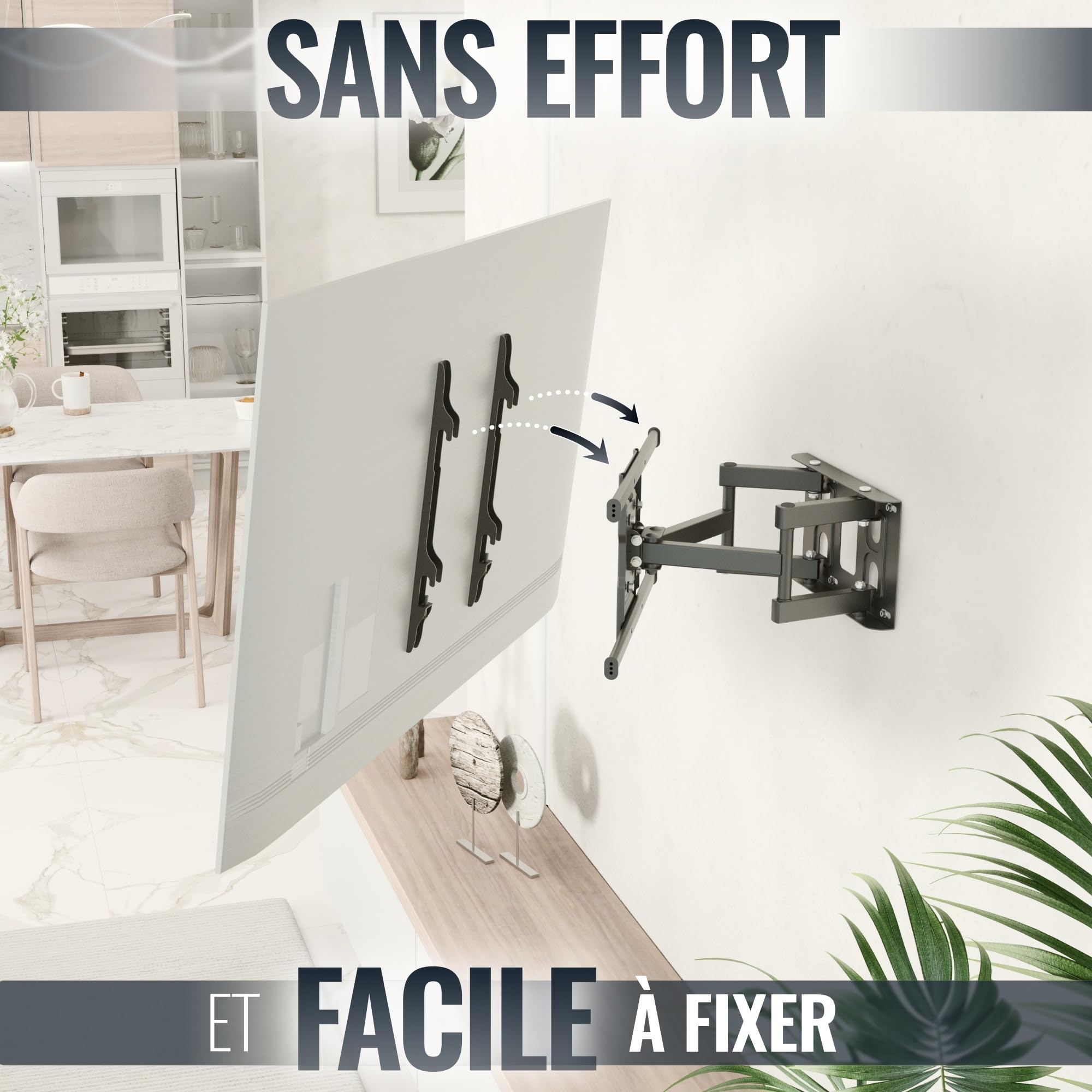 RICOO S7244 Support Mural TV 40 42 43 48 50 55 58 60 65 Pouces VESA 200x200 à VESA 400x400 Orientable Inclinable Rotatif Universel Fixation Murale TV