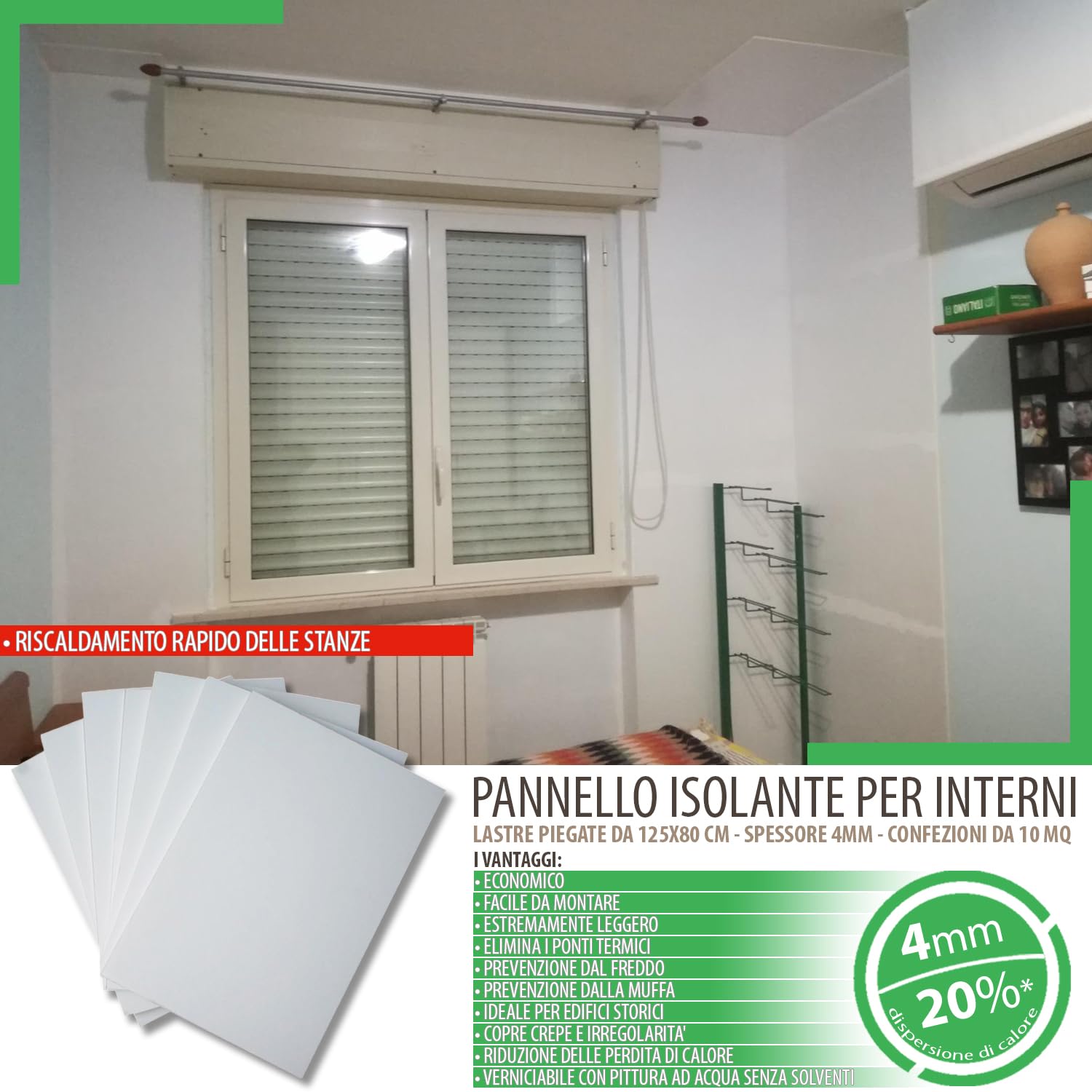 Pannelli Fonoassorbenti Bianchi 10 mq - Pannelli Isolanti Termici per Interni, Pareti e Soffitto con Spessore 4mm - Pannelli di Polistirolo 80x125 Ideali come Antimuffa per Muri Interni (Senza Colla)