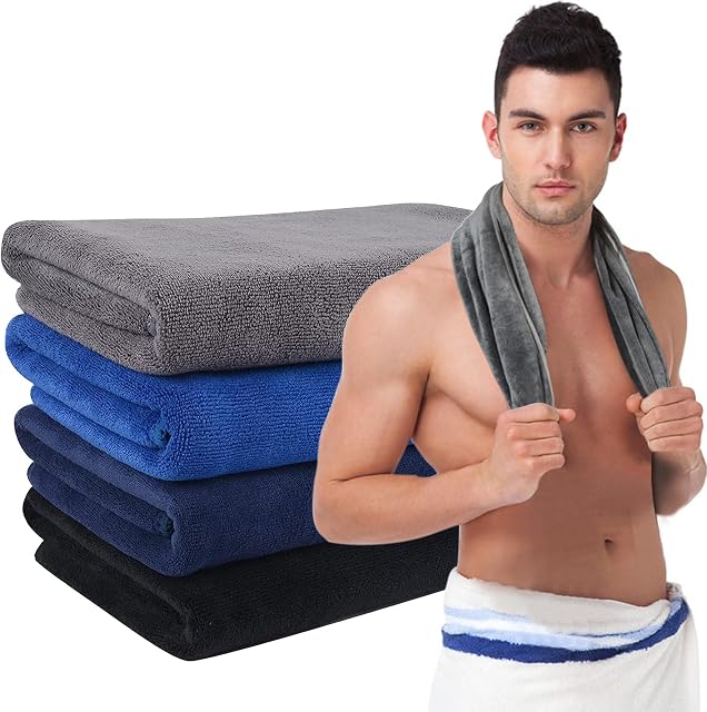 VIVOTE microfibre Gym Towels Sports Sweat Towel Super Absorbent Ultra Soft Multi-Purpose Man Women Fitness Workout Travel Camping Hiking Yoga 40 X 80 CM (black1nblue1grey1dblue1, 40x80 CM)