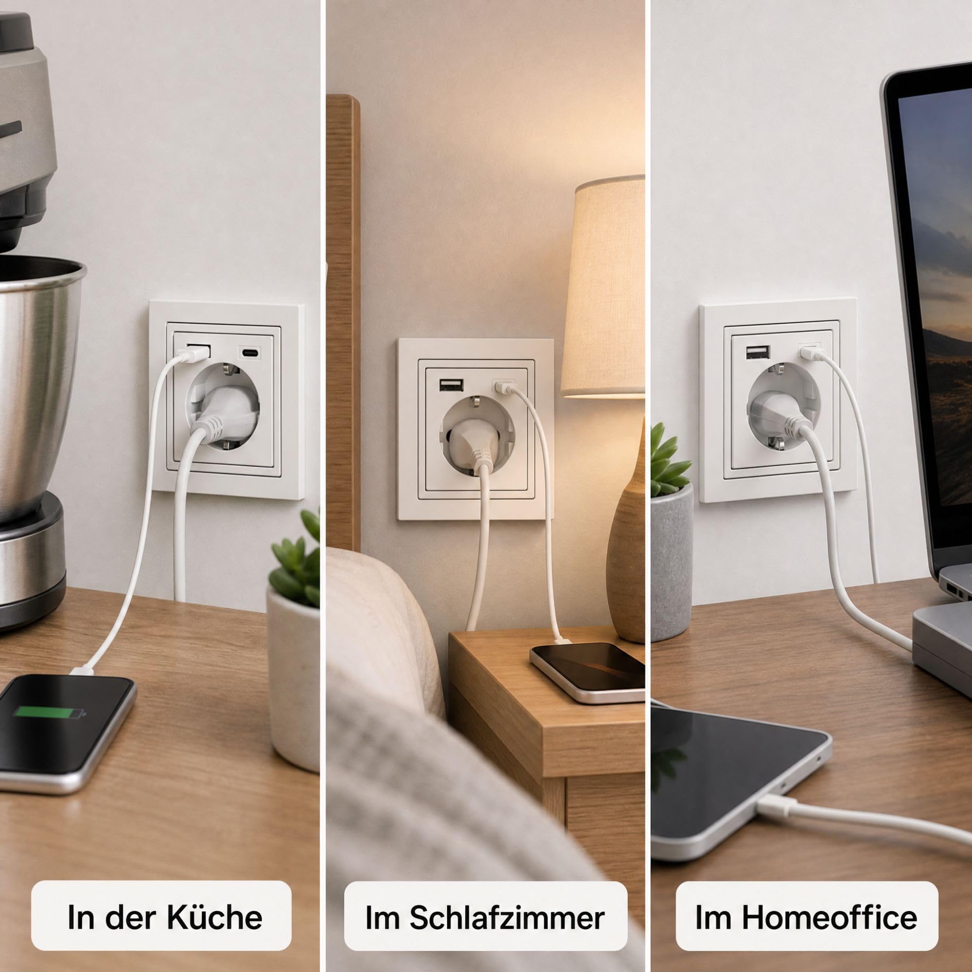 USB-Steckdose chargeMax unter Putz USB-A + USB-C mit Rahmen Ausführung 2USB, Tiefe nur 32mm, Set mit Abdeckung Busch Jaeger Future studioweiß glänzend