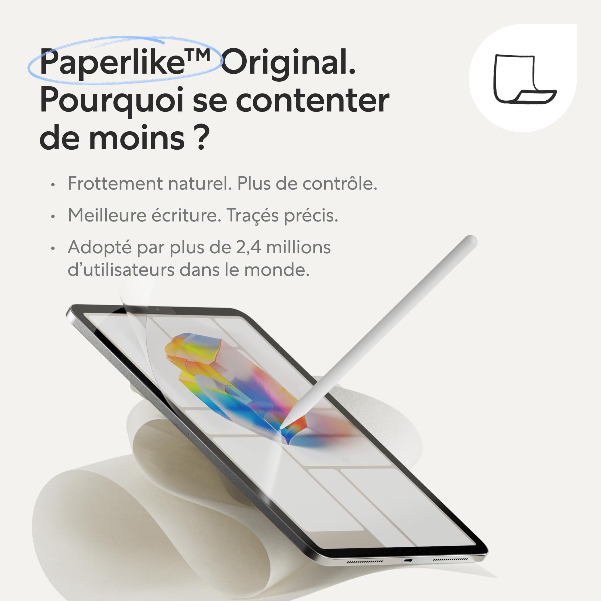 Paperlike® 3 Protection d’écran (2x) pour iPad Air 13 pouces (M4 / M3 / M2) & iPad Pro 13 pouces (M5 / M4) – Vraie sensation papier, pose sans bulles (Butterfly), Protège la pointe Pencil