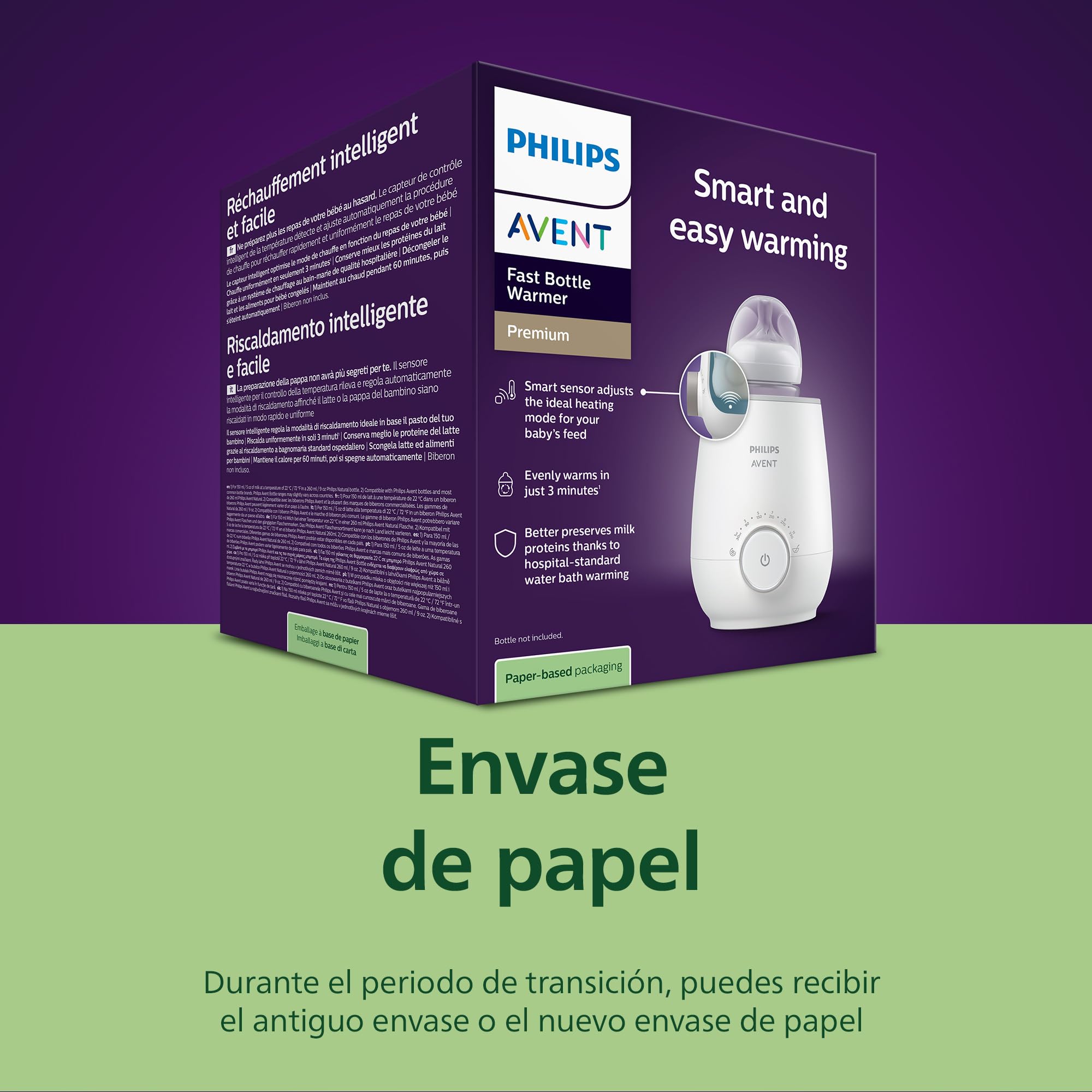 Philips Avent Premium Calientabiberones rápido- Control de temperatura inteligente, calienta uniformemente sin puntos calientes, sistema al baño maría de calidad hospitalaria, SCF358/00