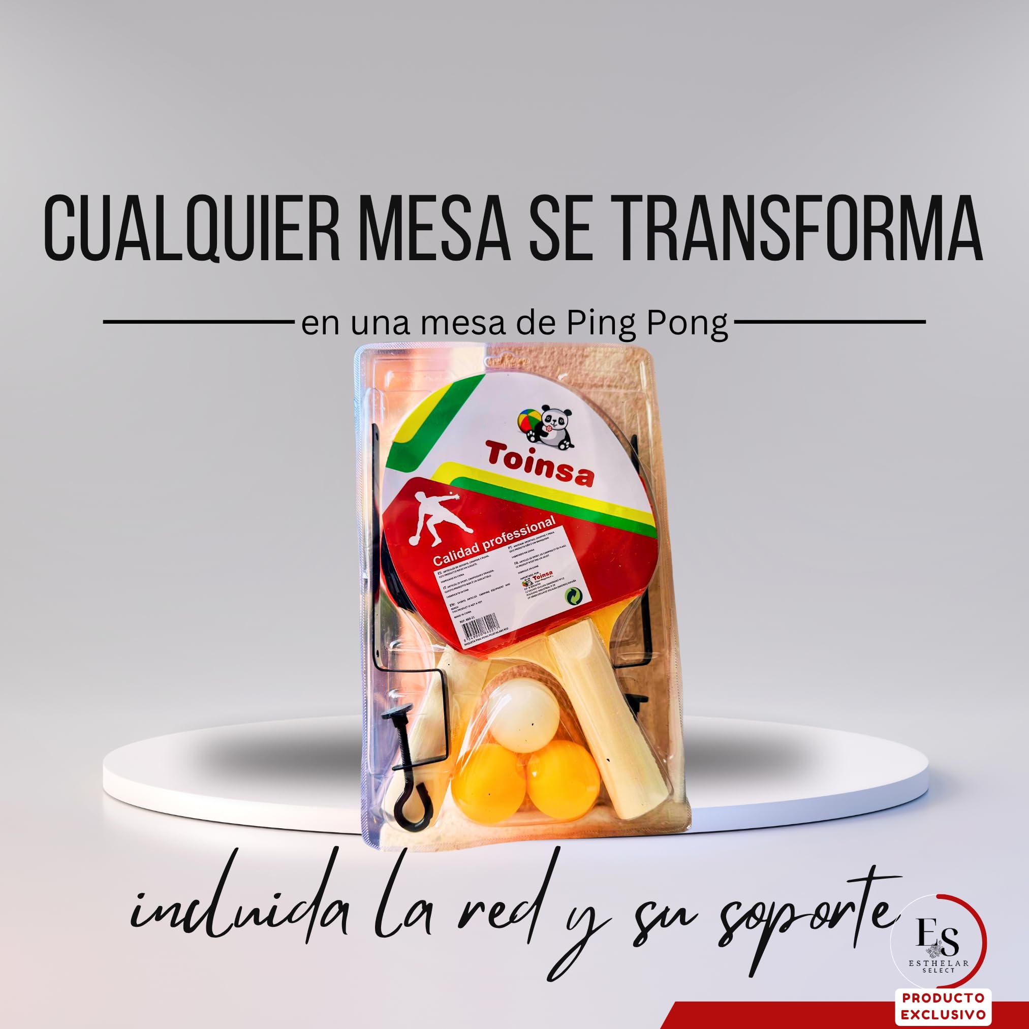 Set de Ping Pong Portátil – 2 Palas + 3 Pelotas + Red con Soportes – Juego de Mesa para Exterior e Interior – Ideal para Camping, Jardín, Vacaciones y Escapadas
