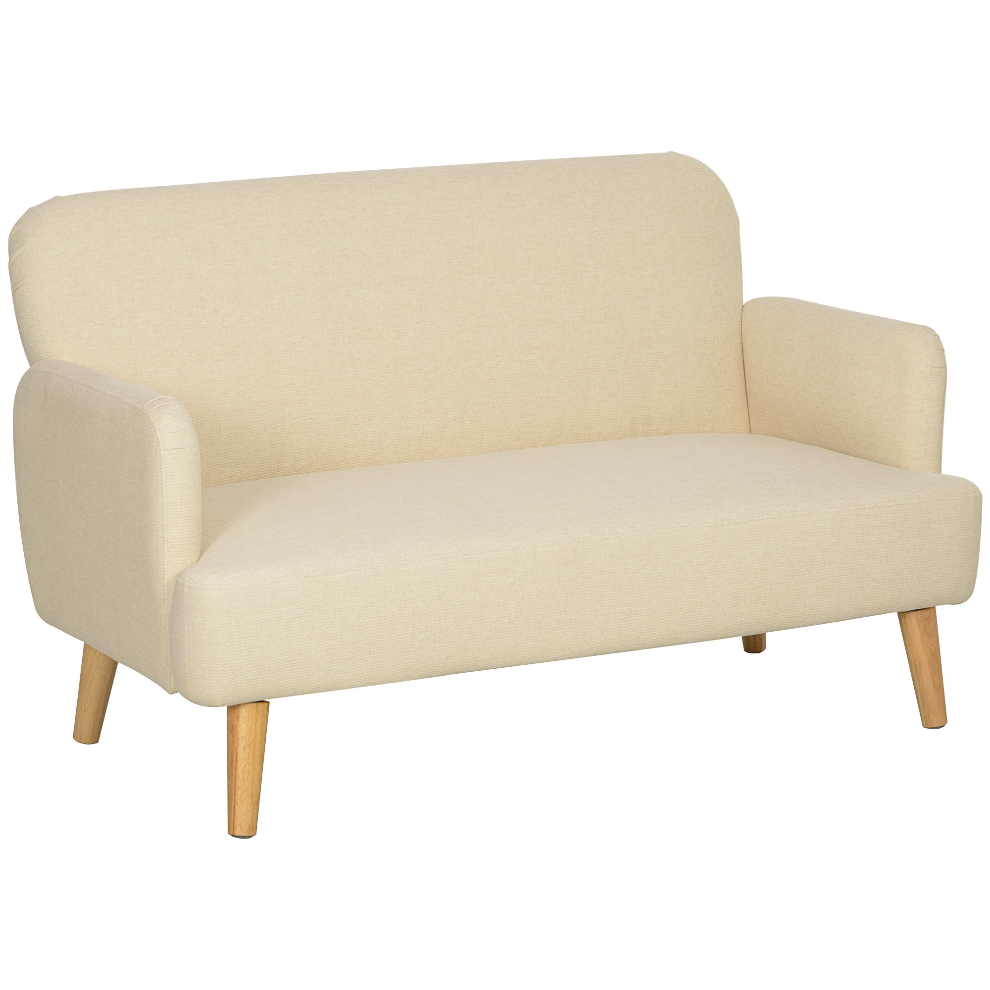 HOMCOM 2 Sitzer Sofa Kleines Sofa Holzbeine 130 x 74 x 79 cm Cremeweiß