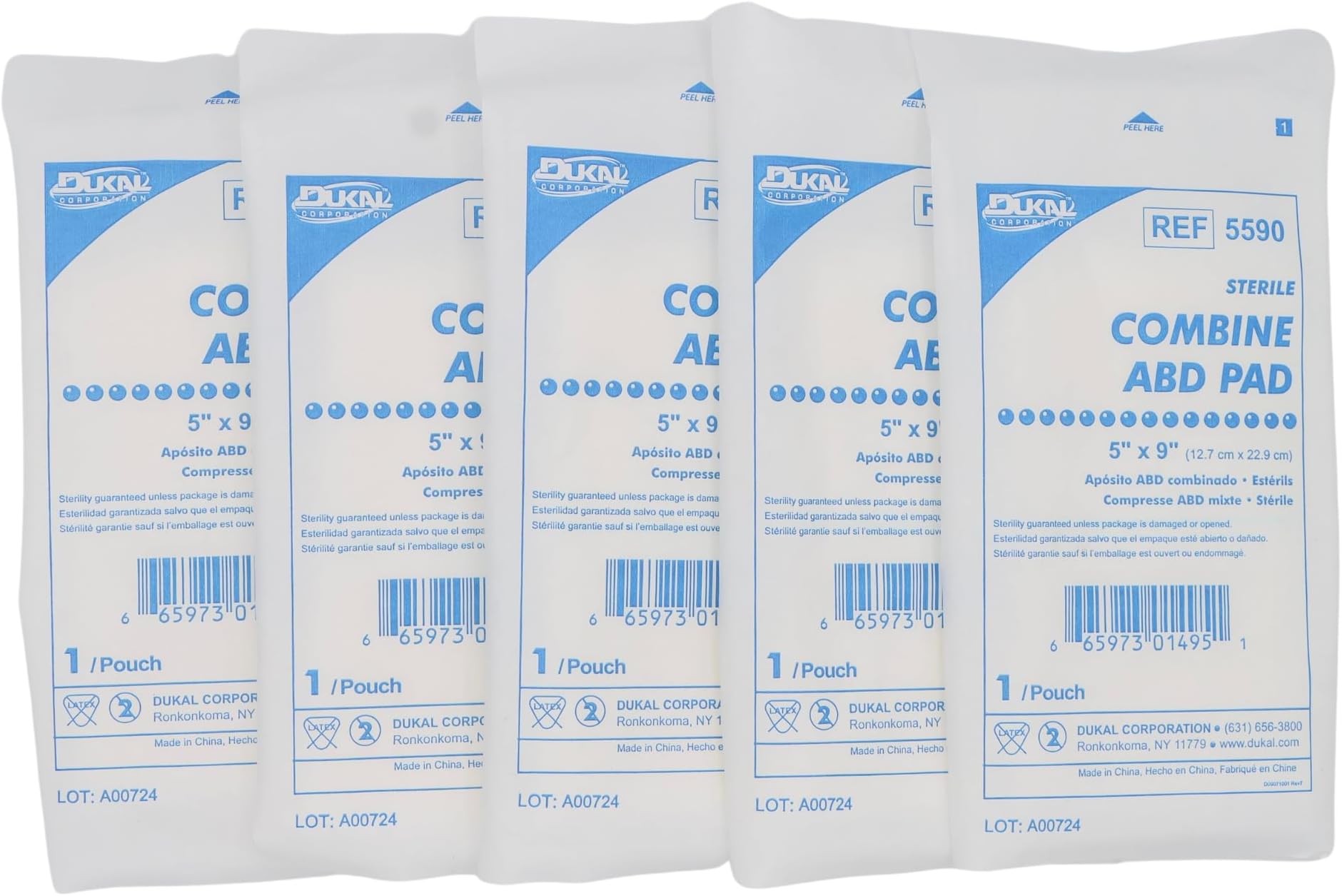 Dukal Trauma Pads, 5" x 9" COMBINE ABD (PACK OF 5)