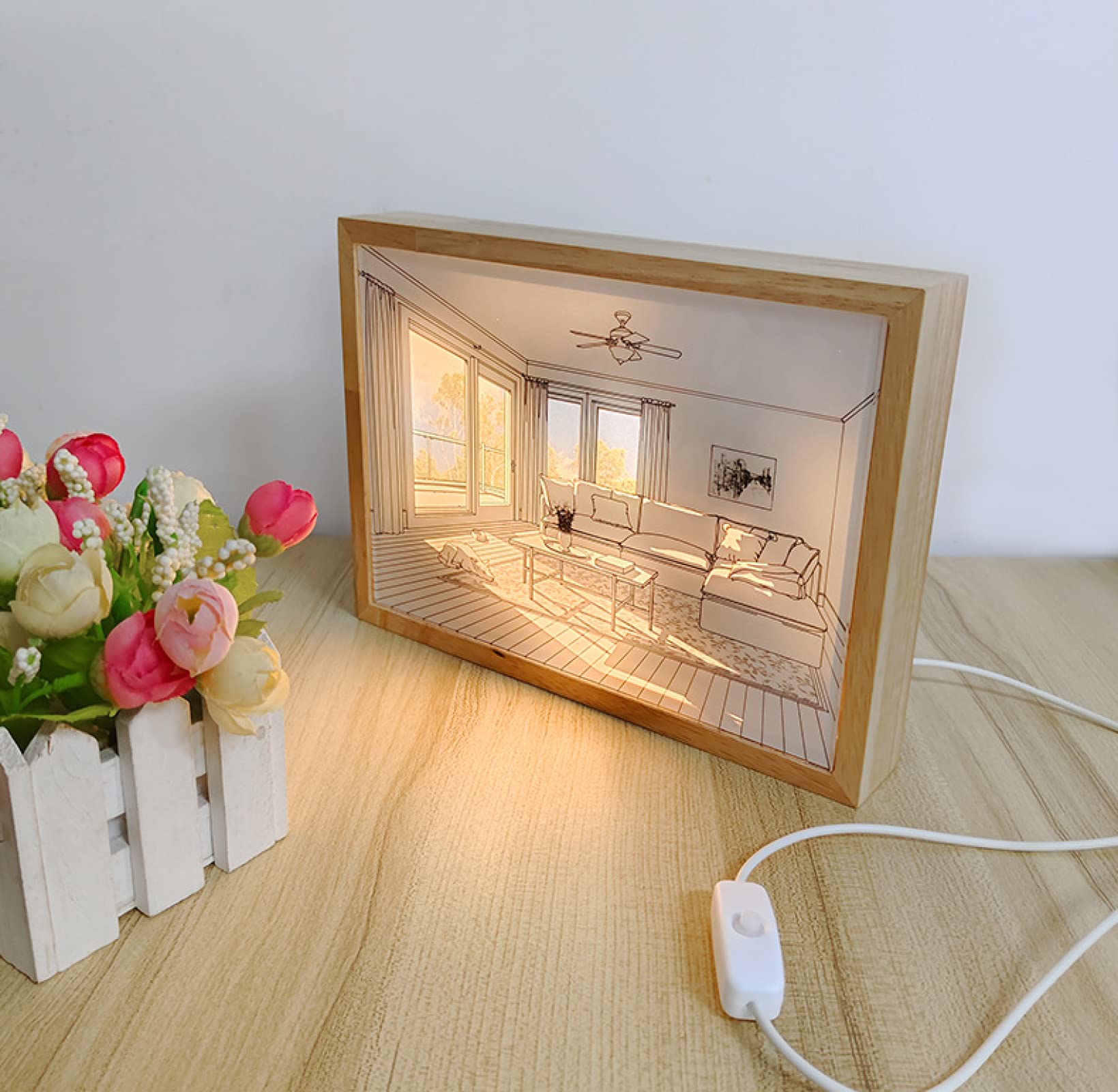 Amazon.co.jp: LED 発光画装飾 アートワークに木製フォトフレーム 3色