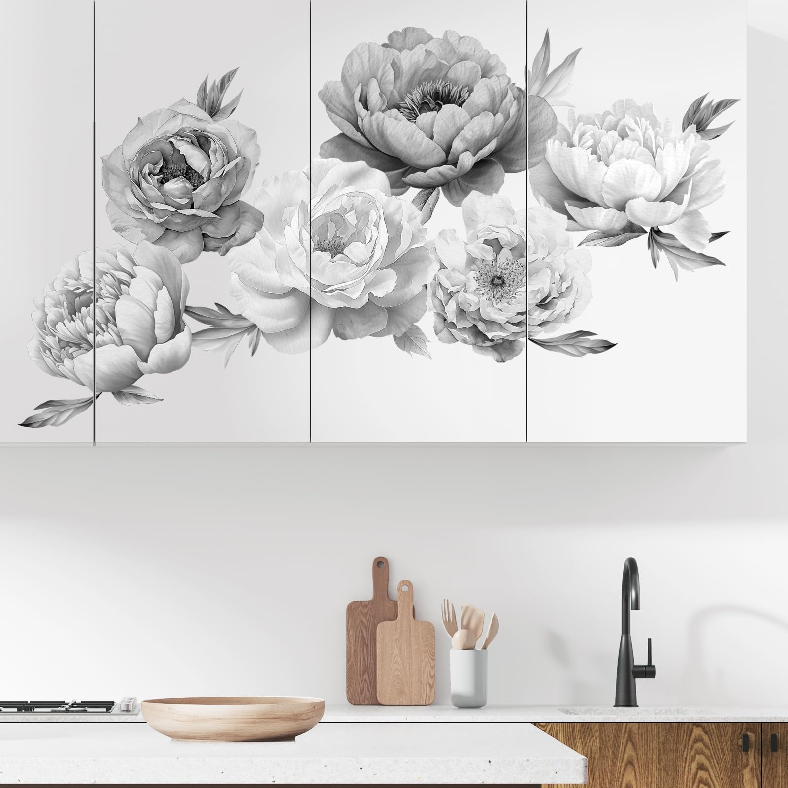 SHUCHING 3D Large Flowers Wall Stickers, Black and Grey Florals Wall Decals - Image 3