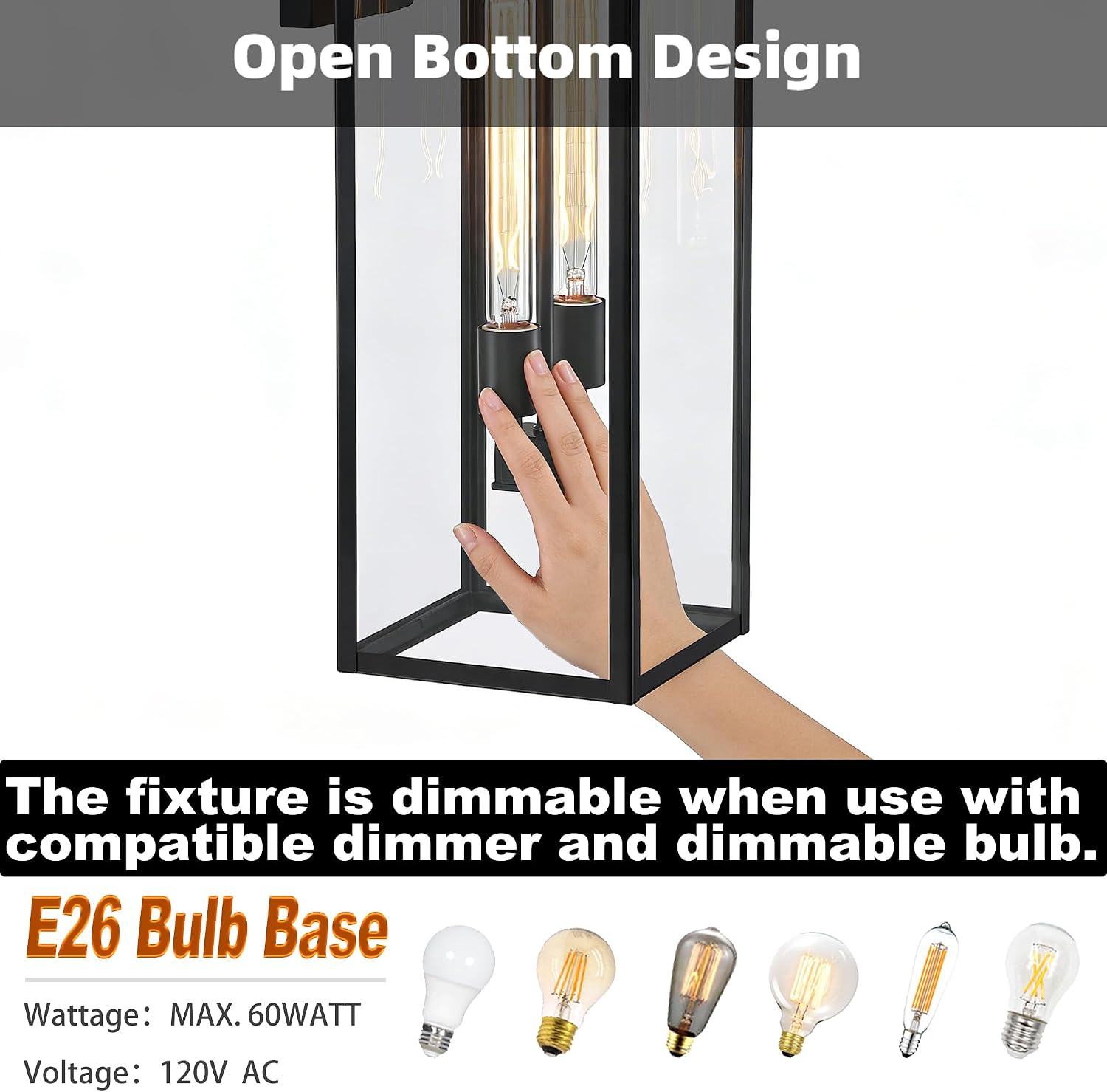 1 Pack 25 Inch Large Outdoor Wall Light Dusk to Dawn,2-Light Outdoor Porch Lanterns Extra Large 2-bulb Outside Wall Sconce with Dusk to Dawn Sensor Outdoor Lighting Photocell Exterior Light 2-Bulb,E26