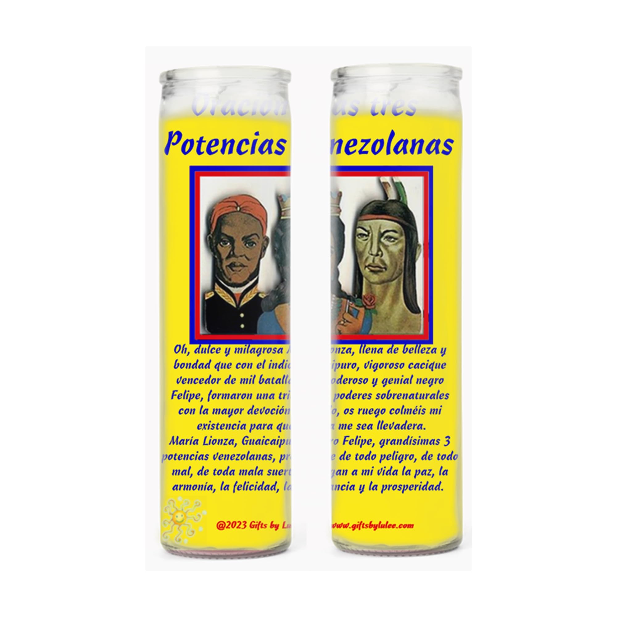 Deidades Venezolanas Maria Lionza El Negro Felipe y El Indio Guaicaipuro Set de 2 o 4 Veladoras con o sin Postal de rezo usted elije (2 velas)
