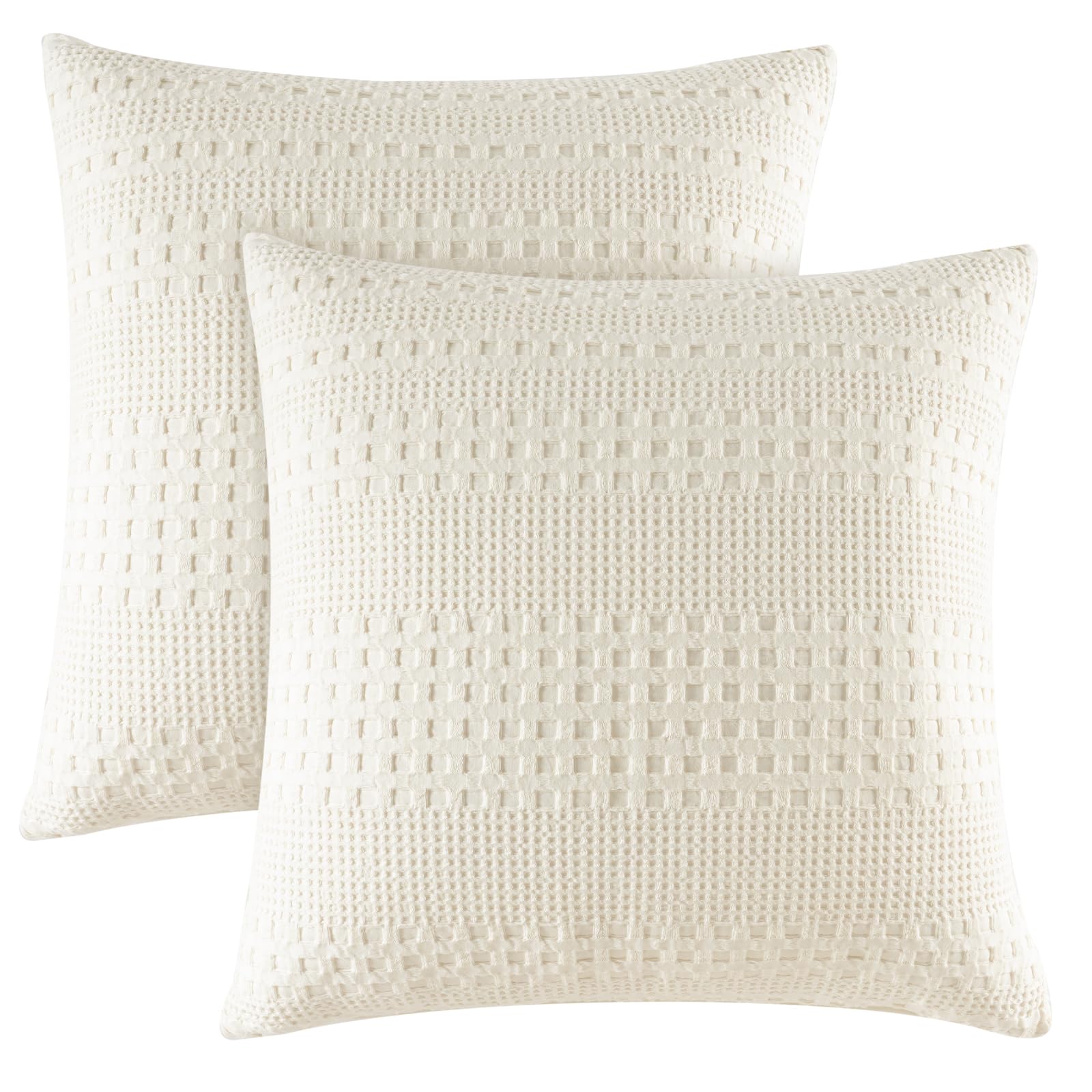 PHF100% Cotton Waffle Weave Pillow Covers 24" x 24", 2 Pack Luxury Square Shell for Elegant Home Decor, No Filling, Luxury Aesthetic Soft Pillow Covers for Bed, Ivory