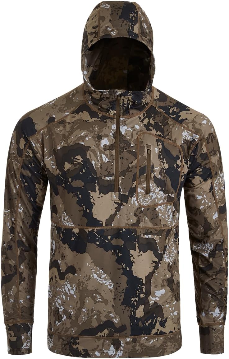 Pnuma Outdoors Renegade Swift Zip Hoodie, Caza Camo, 4-Way Stretch, UPF 50+, Odor Resistant, Thumb Holes (RS-HD-OV)