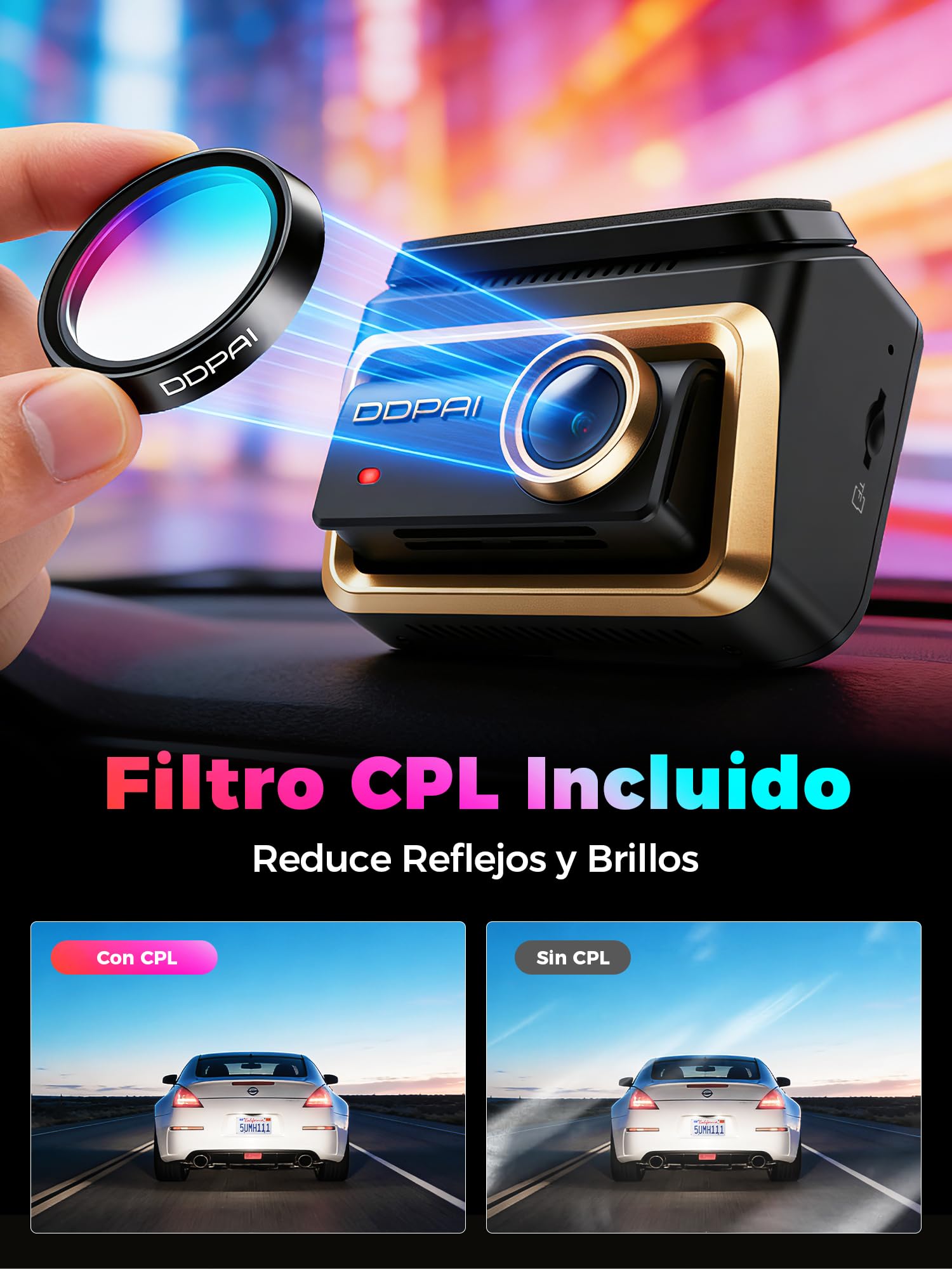 DDPAI Z90 Master Dashcam Dual 4K+4K, Dual STARVIS 2 HDR (2X IMX678), 64GB eMMC, CPL Incluido, Noche+Anti-Parpadeo, Autopista 3K/60fps, GPS/ADAS, WLAN, 4G LTE, Vigilancia de estacionamiento 24h