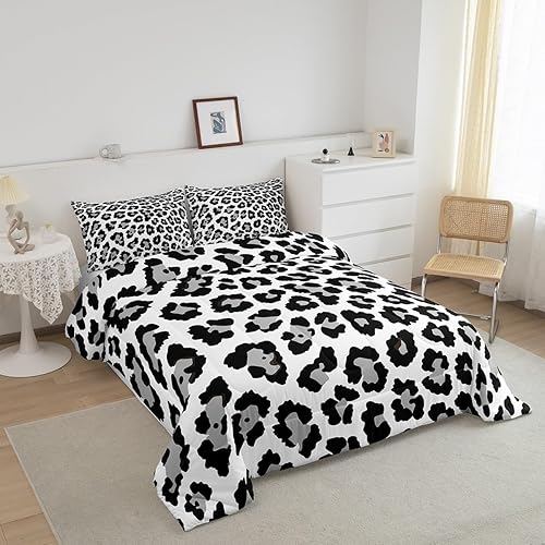 Miniatura 2 de Feelyou Juego de edredón de leopardo negro y gris, juego de ropa de cama con estampado de guepardo para niños, niñas, adolescentes, decoración de