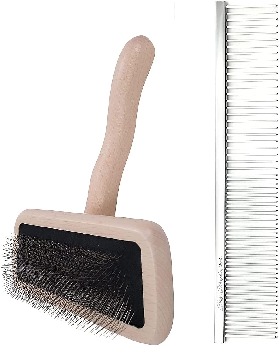 Chris Christensen Groomer's Bundle - Karben III Slicker Brush, Remove Shedding Coat, All Coat Types, Medium - 000 7.5 in. Greyhound Style Fine/Coarse Buttercomb, Stainless Steel Pins