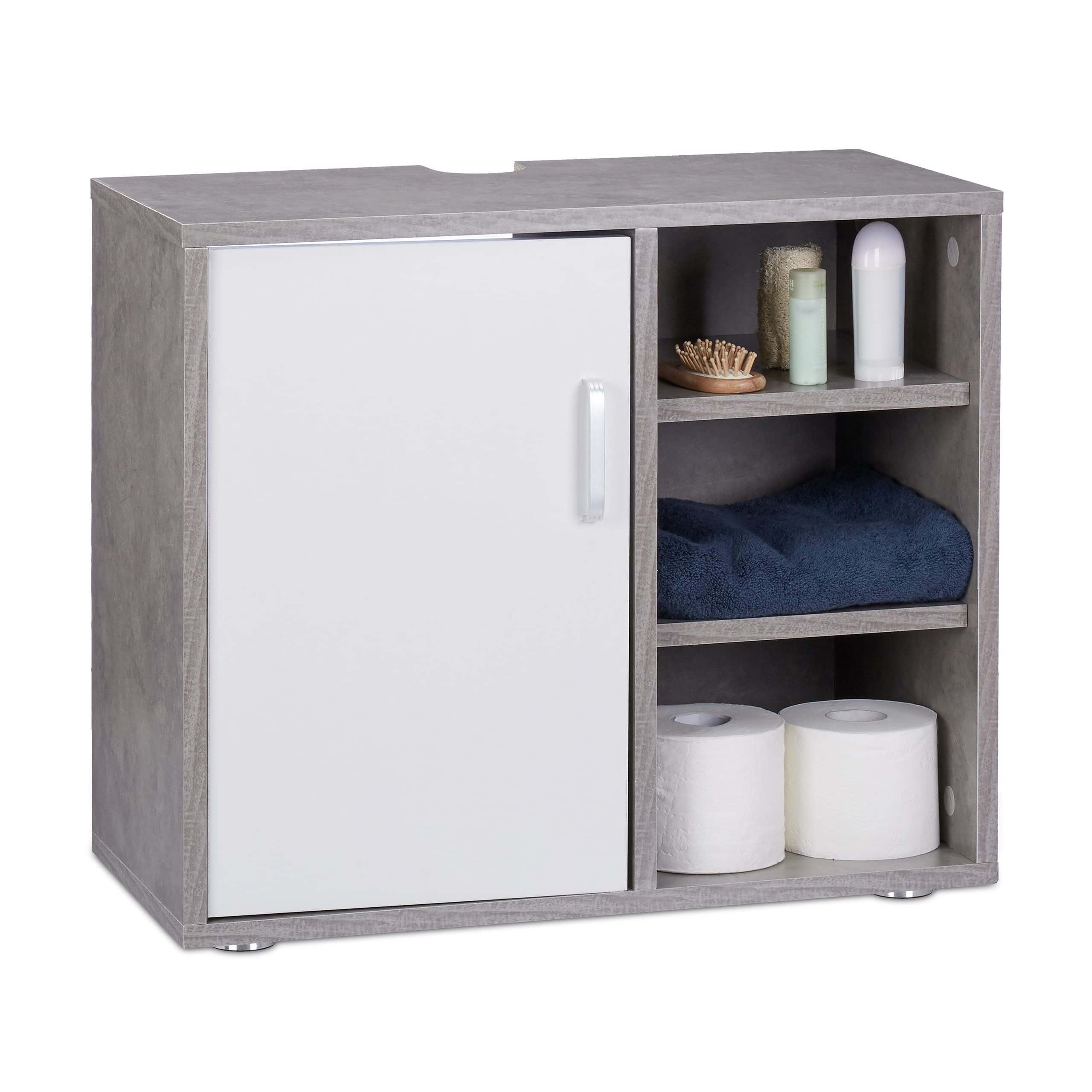 Relaxdays Grey Basin Vanity Unit, One Door, Bathroom Under-Sink Cabinet, Siphon Cut-Out 51X60x32 Cm,