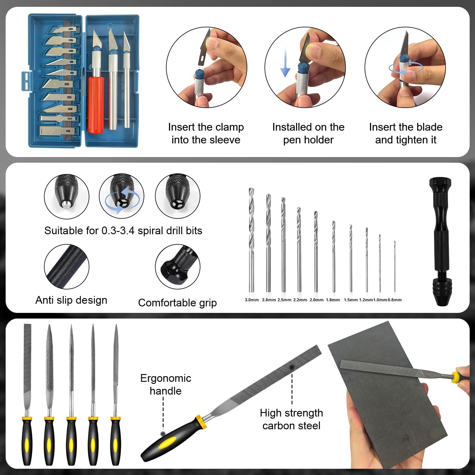 Zestaw akcesoriów do drukarki 3D 212 szt., zestaw narzędzi Bring Toolbox zawiera narzędzie do usuwania zadziorów, nadaje się do demontażu druku 3D, czyszczenia i precyzyjnej obróbki, skrzynki