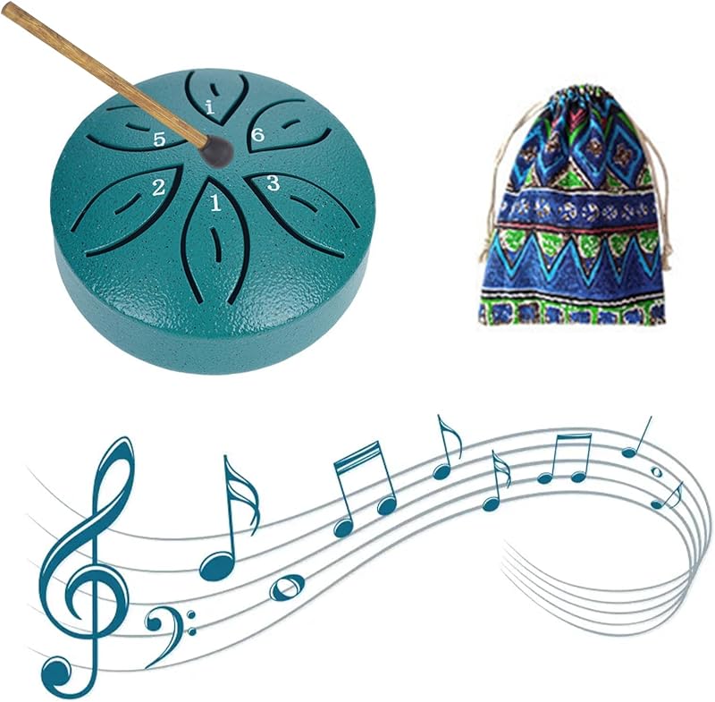 Butyeak Mini Tongue Drum - 6 Hangú Kézidob Szénacélból, 8 cm Átmérőjű Handpan Ütőhangszer Meditációhoz, Jógához, Zöld Színben