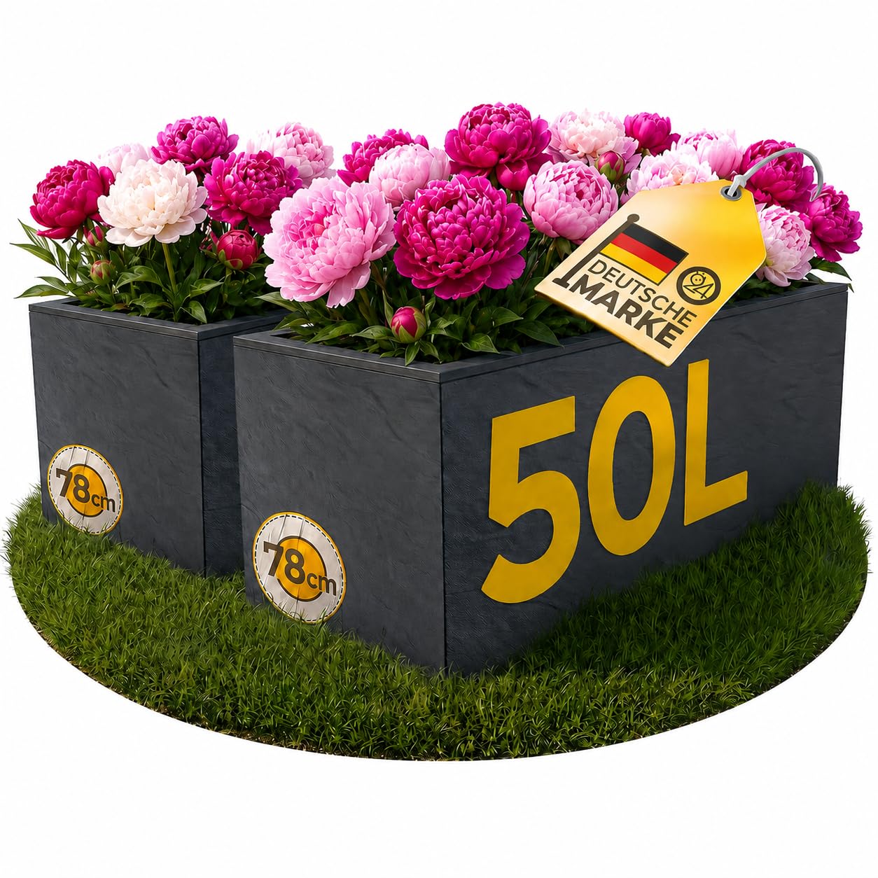 Ondis24 2X Pflanzkübel Vulkano, je 50L Pflanzvolumen, rechteckig, Blumenkasten mit Wasserspeicher, Balkon Terrasse, Blumenkübel, Doppelpack (Anthrazit)