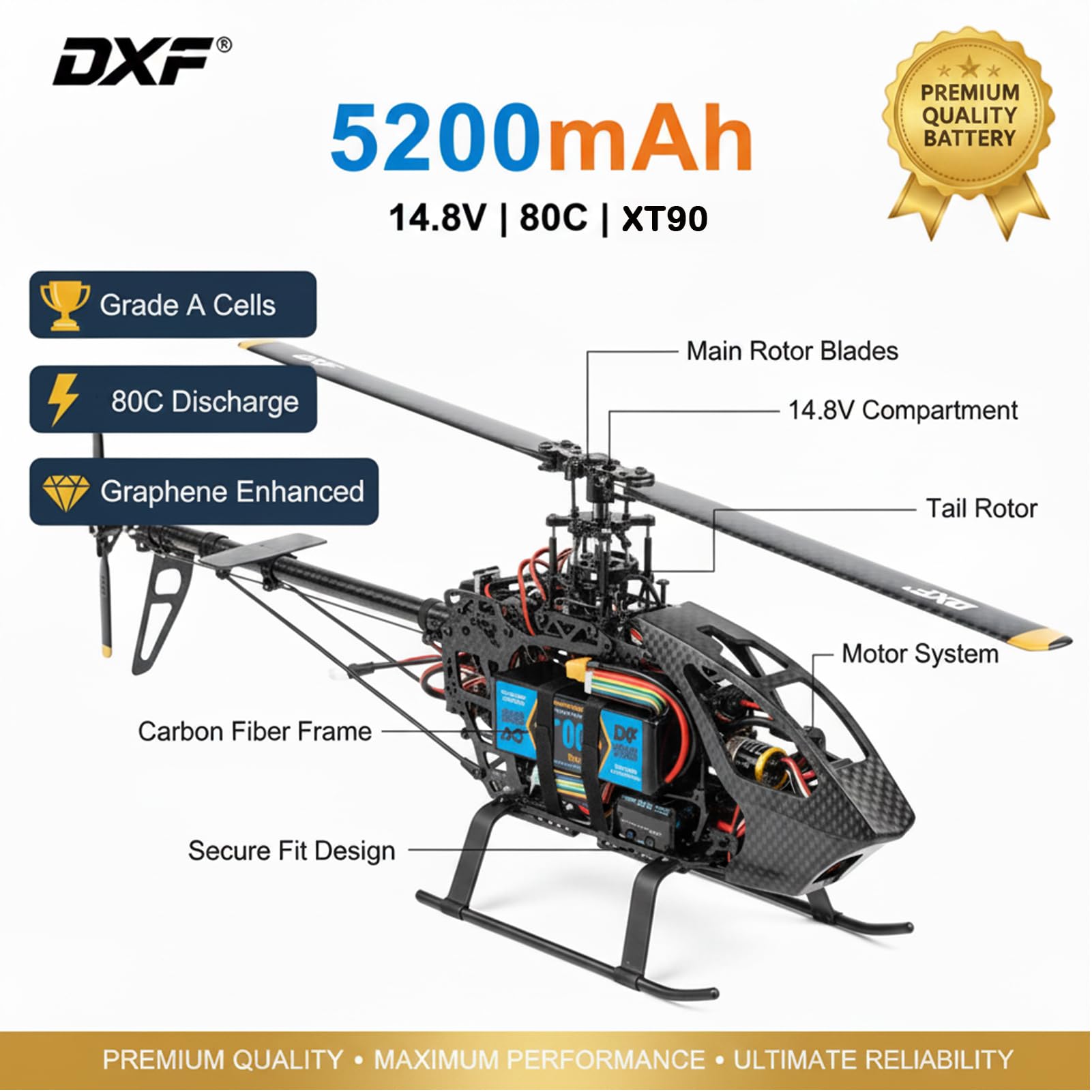 DXF 2 Packungen Powerhouse für rc-Fahrzeuge: 14.8v, 5200mah, 80c, XT90-stecker - 4s lipo perfekt für emaxx, Bandit, losi,u.v.m. - leistungsstarker 4s lipo akku für maximale fahrfreude!