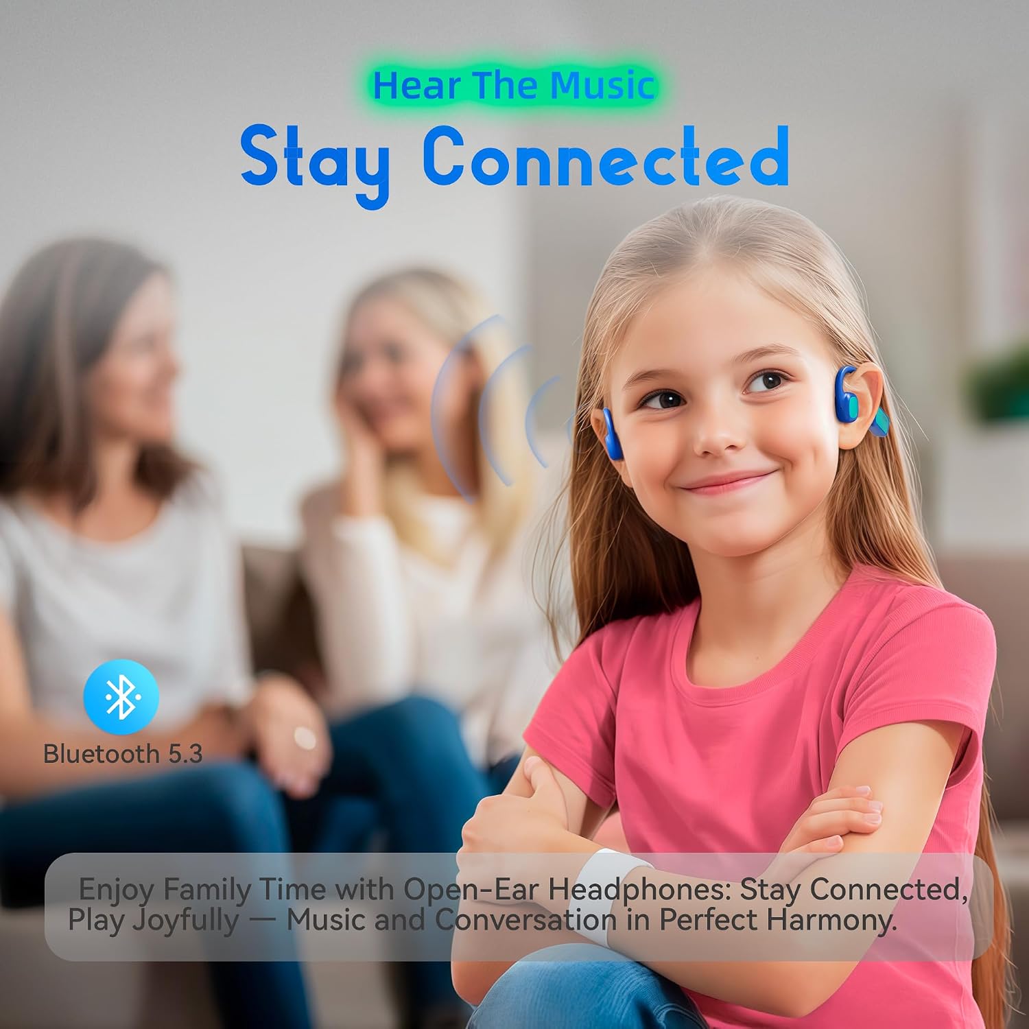 Kids Bluetooth Headphones, Wireless Kids Earbuds with 85dB Volume Limit, Bluetooth5.3, Air Conduction Open-Ear Headphones, 20-Hour Playtime, with Built-in Mic for Toddlers, Boys and Girl (Blue)