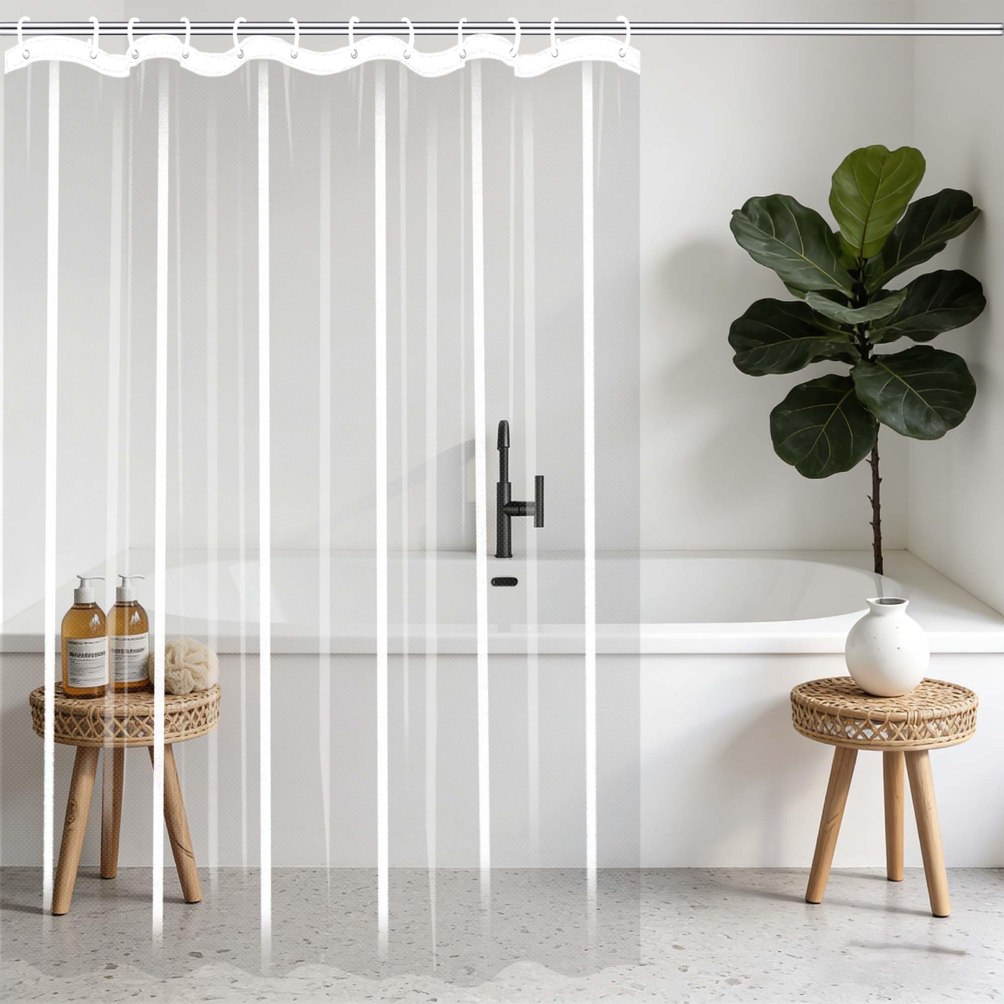 Rideau de douche transparent PEVA pour salle de bain lumineuse 300x185
