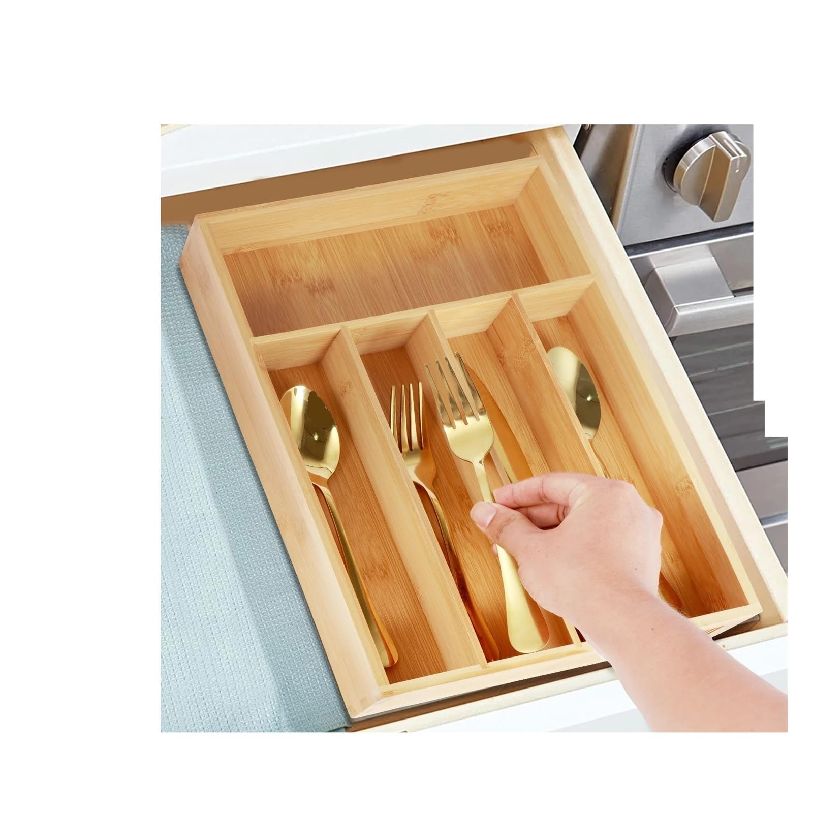WDSBZNB Cutlery Tray Kitchen Drawer Cutlery Organizer 5/6 Compartments Box Silverware Tray(5 grids)